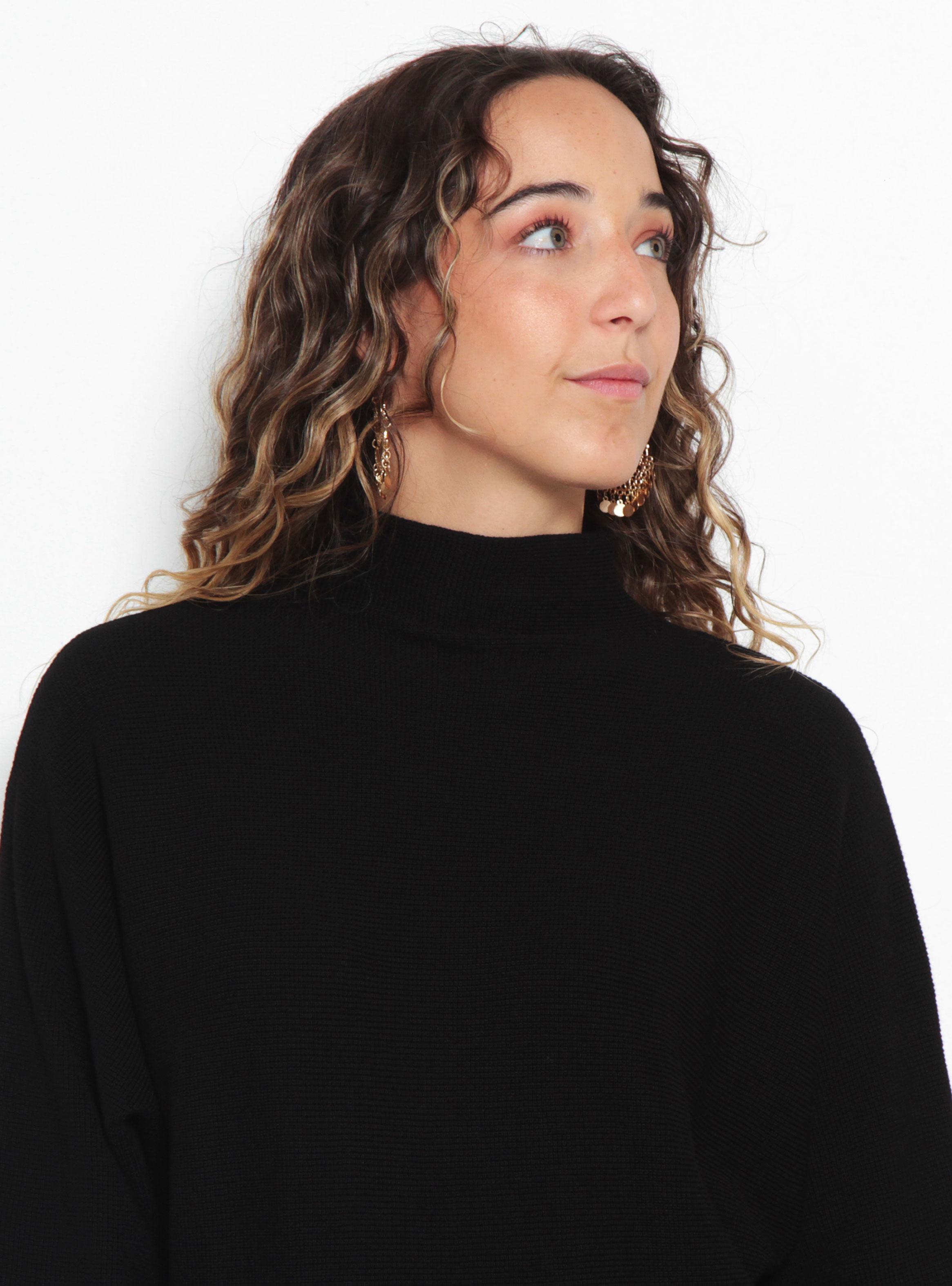 Sweater Manga Larga Ranglan Sólido Cuello Medio Alto-2