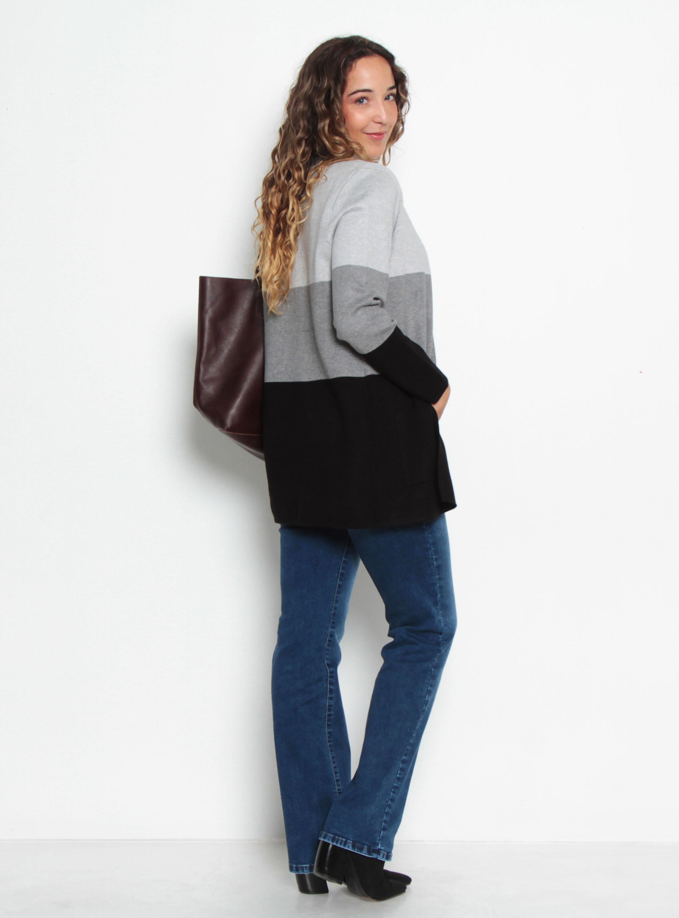 Chaleco Manga Larga Listado Ancho con Bolsillos C2-4