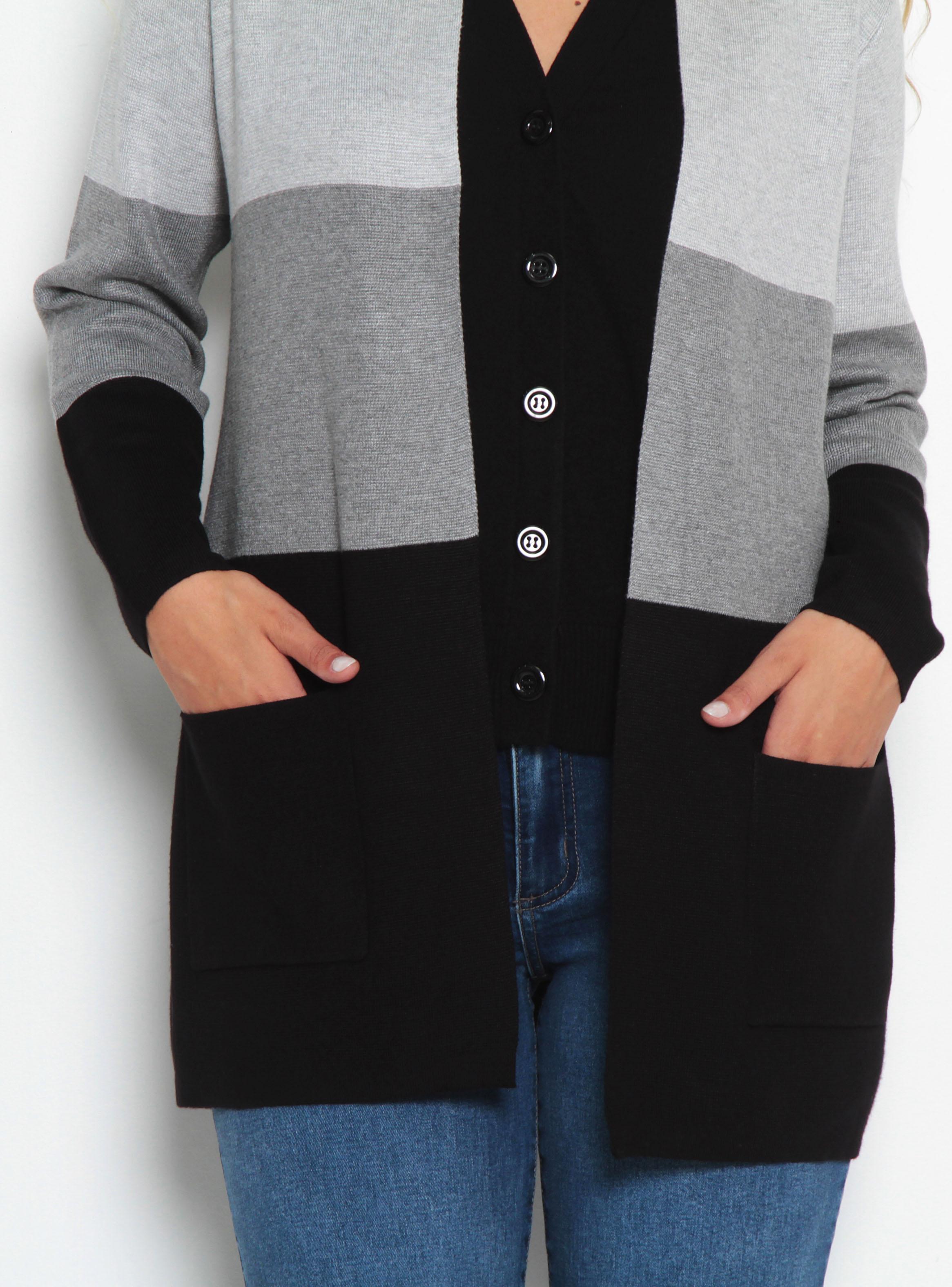 Chaleco Manga Larga Listado Ancho con Bolsillos C2-2