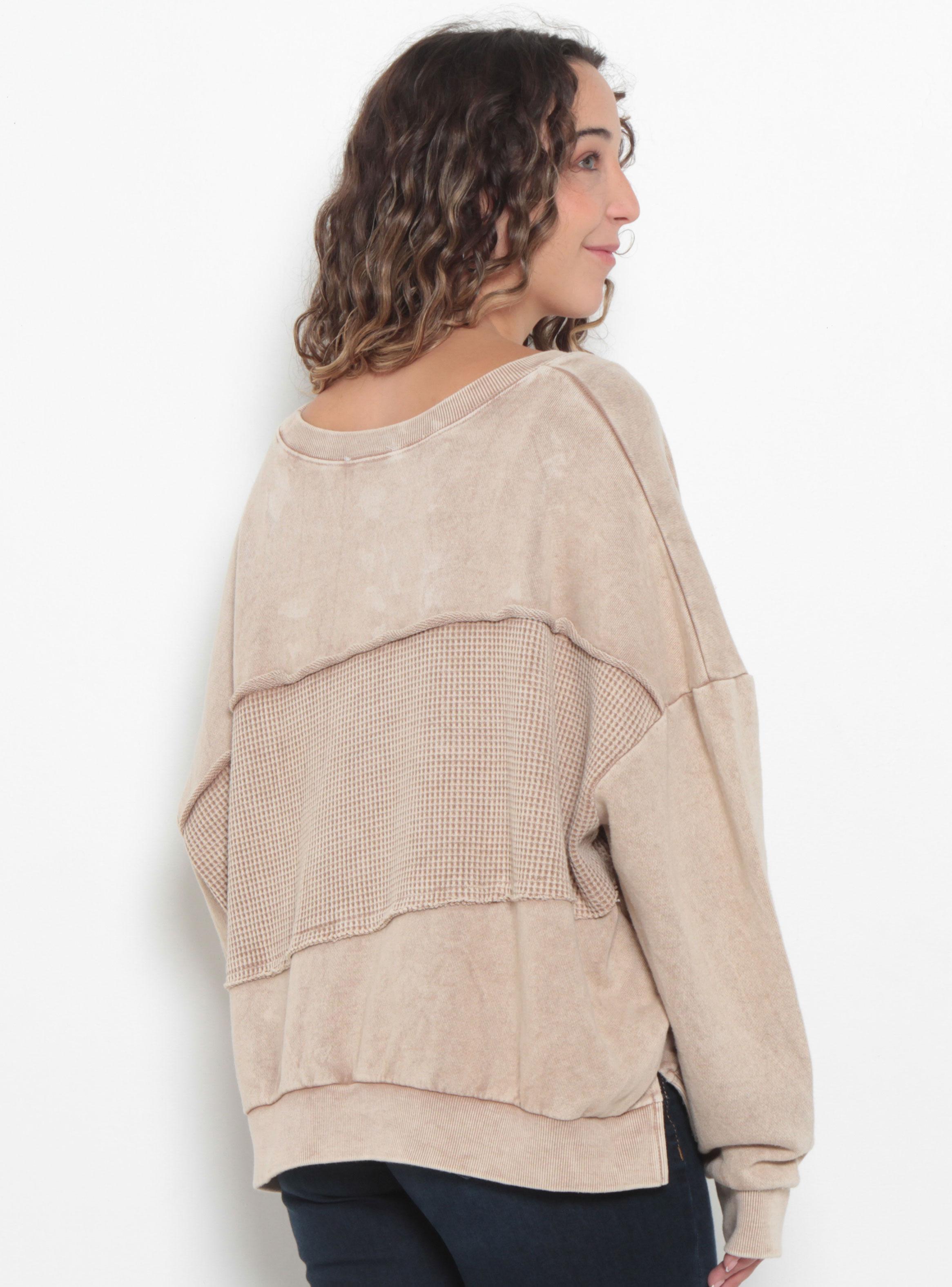 Sweater Acid Wash Escote Redondo con Textura-1