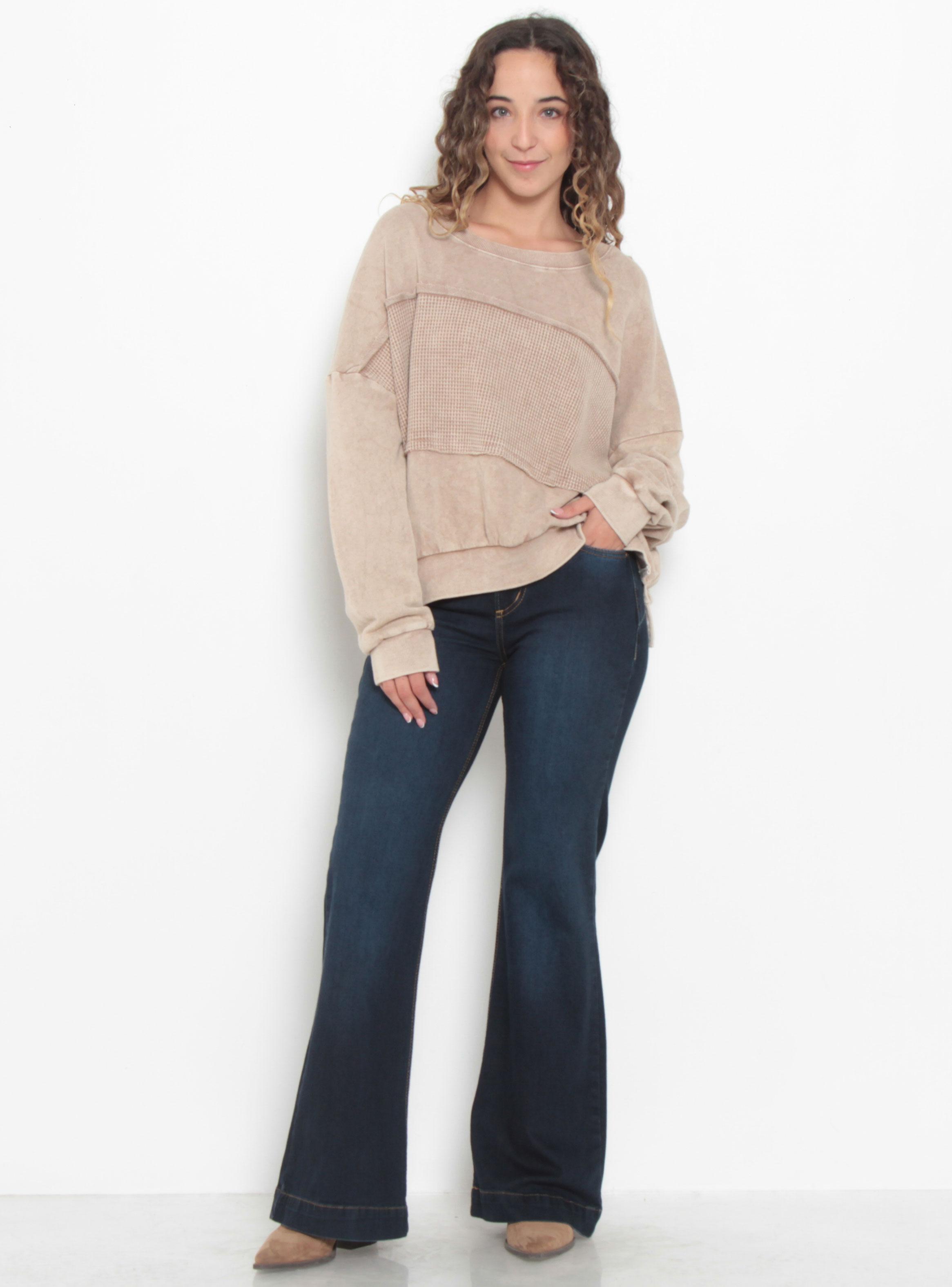 Sweater Acid Wash Escote Redondo con Textura-3