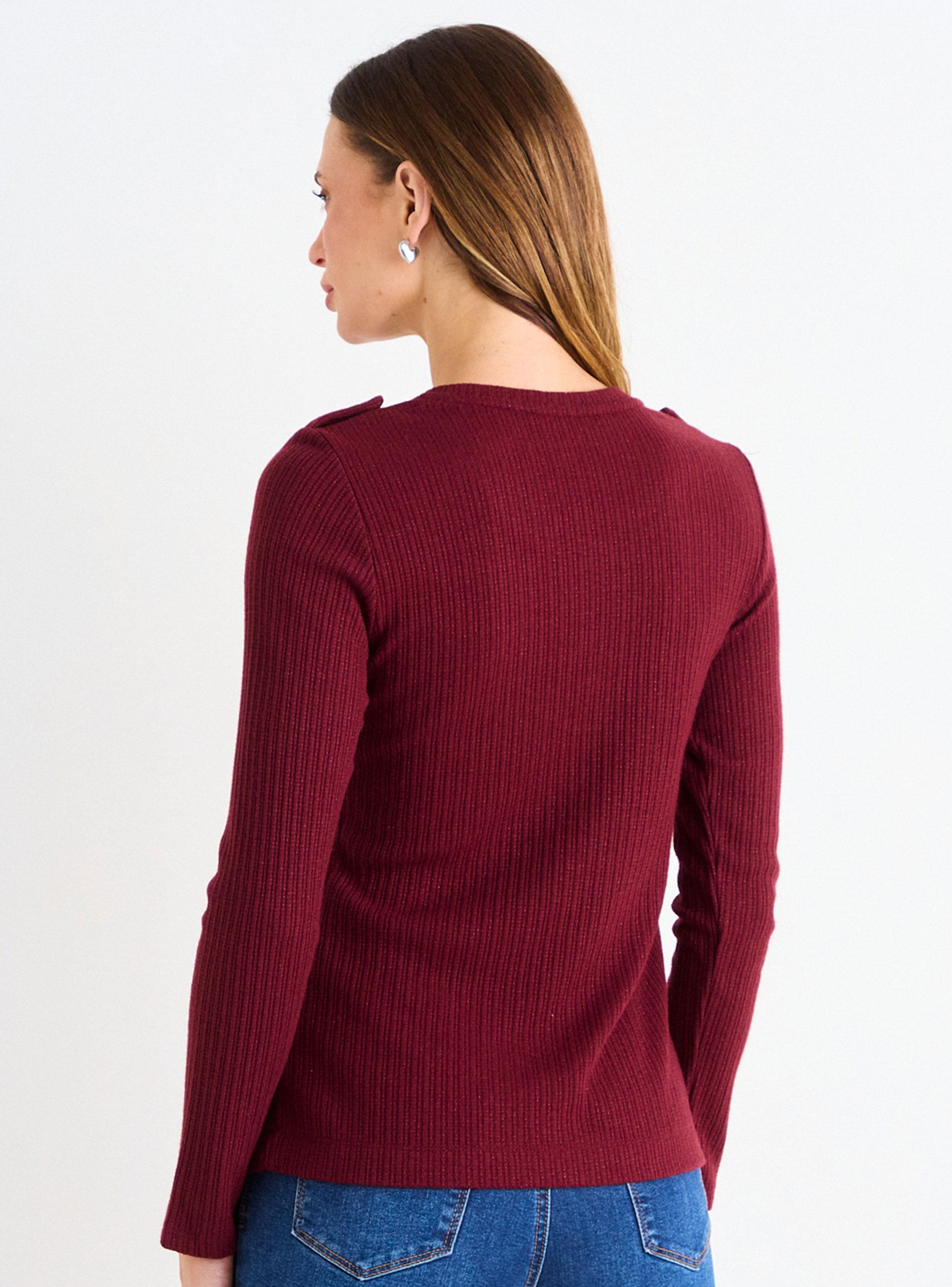 Polera Lisa Manga Larga Botón Detalle Hombro-1