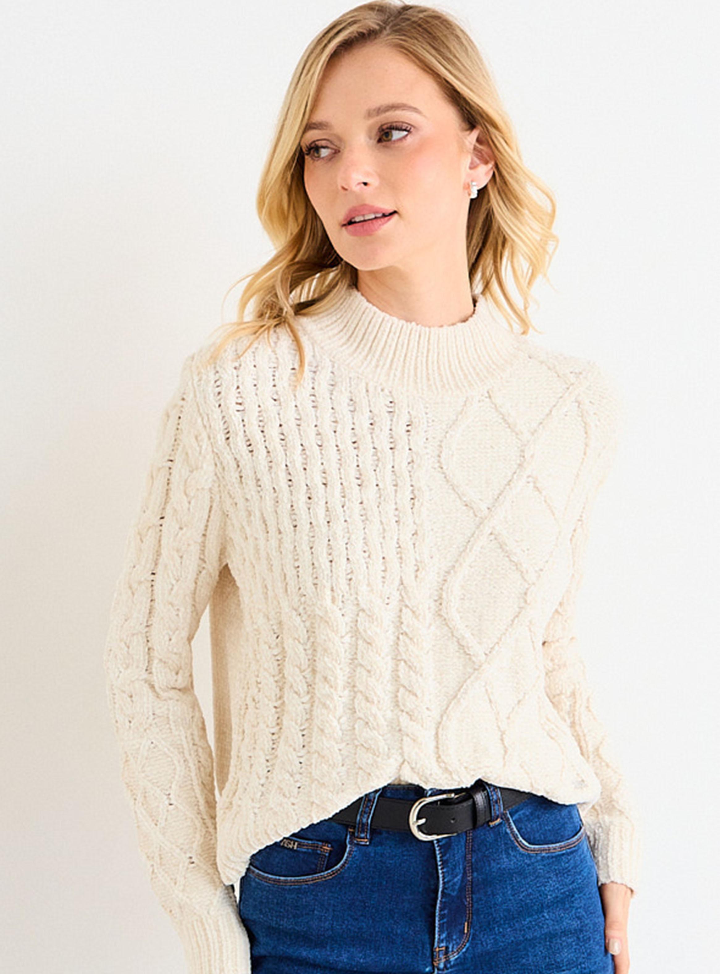 Sweater con Diseño Trenzado Chenille-0