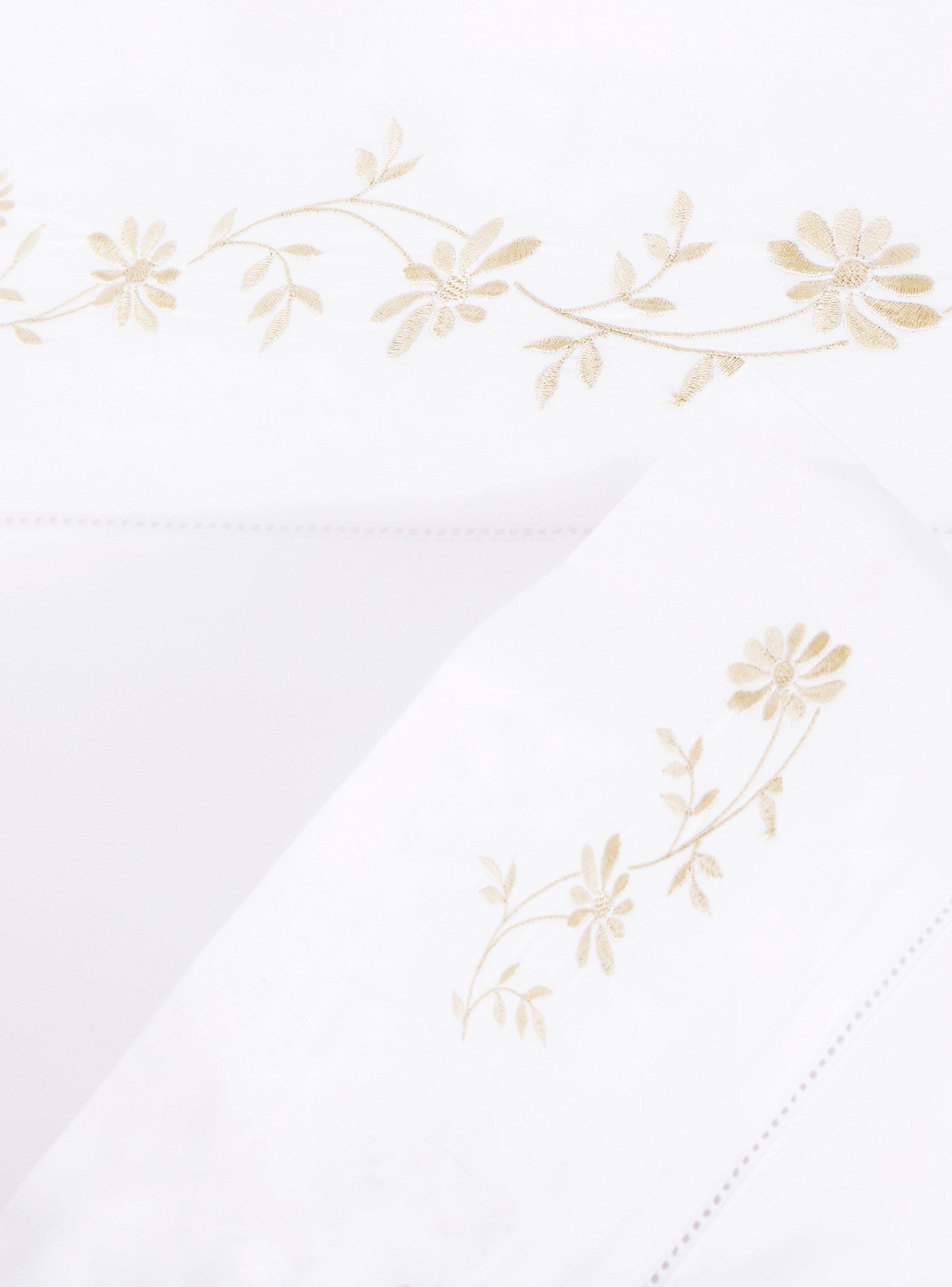 Juego de Sábanas Bordada King Floral Marfil 220 Hilos-2