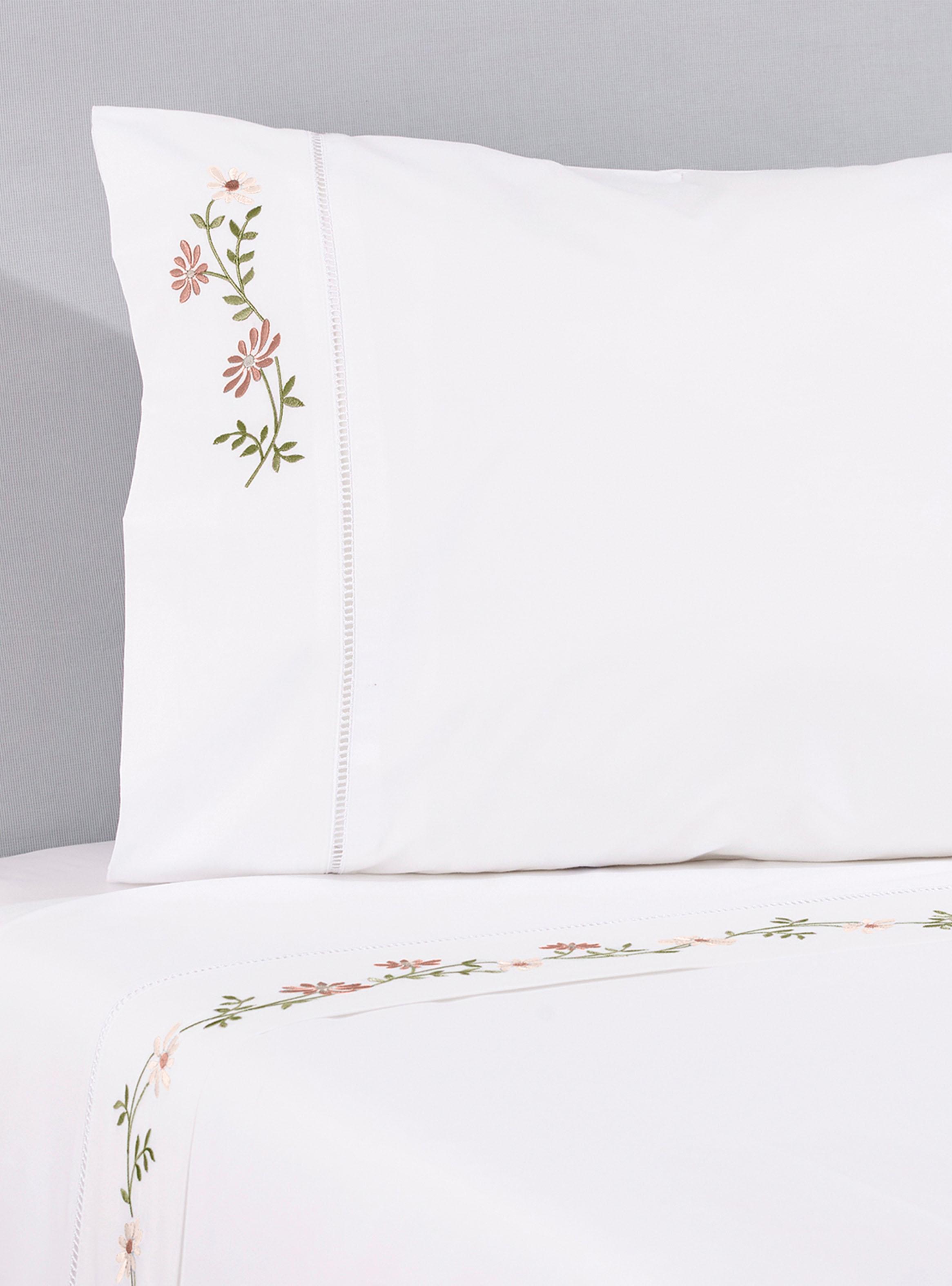 Juego de Sábanas Bordada 1.5 Plazas Margarita Nacar 220 Hilos-1