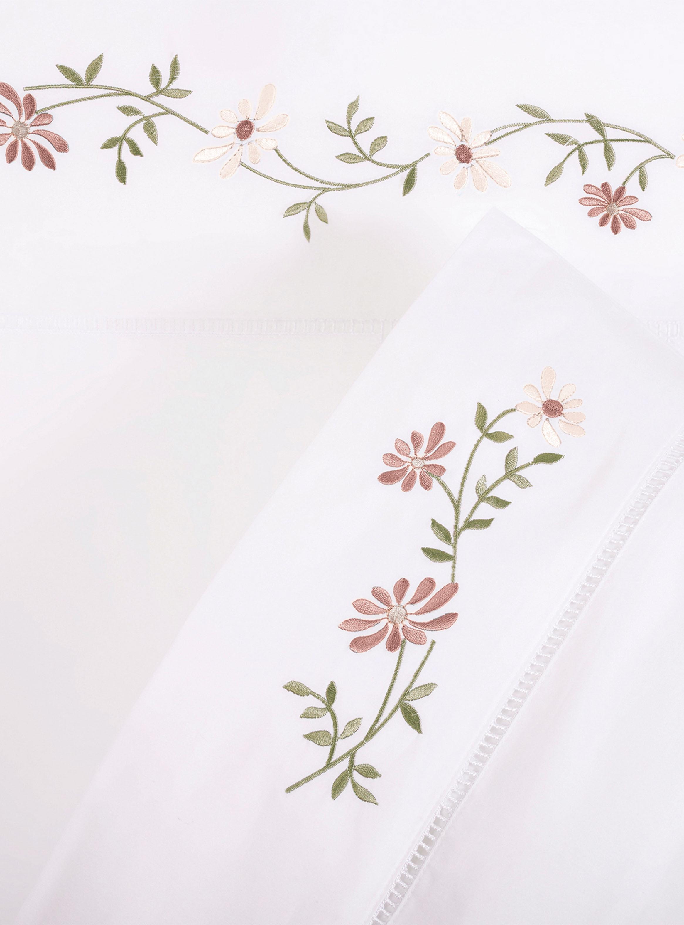 Juego de Sábanas Bordada 2 Plazas Margarita Nacar 220 Hilos-2