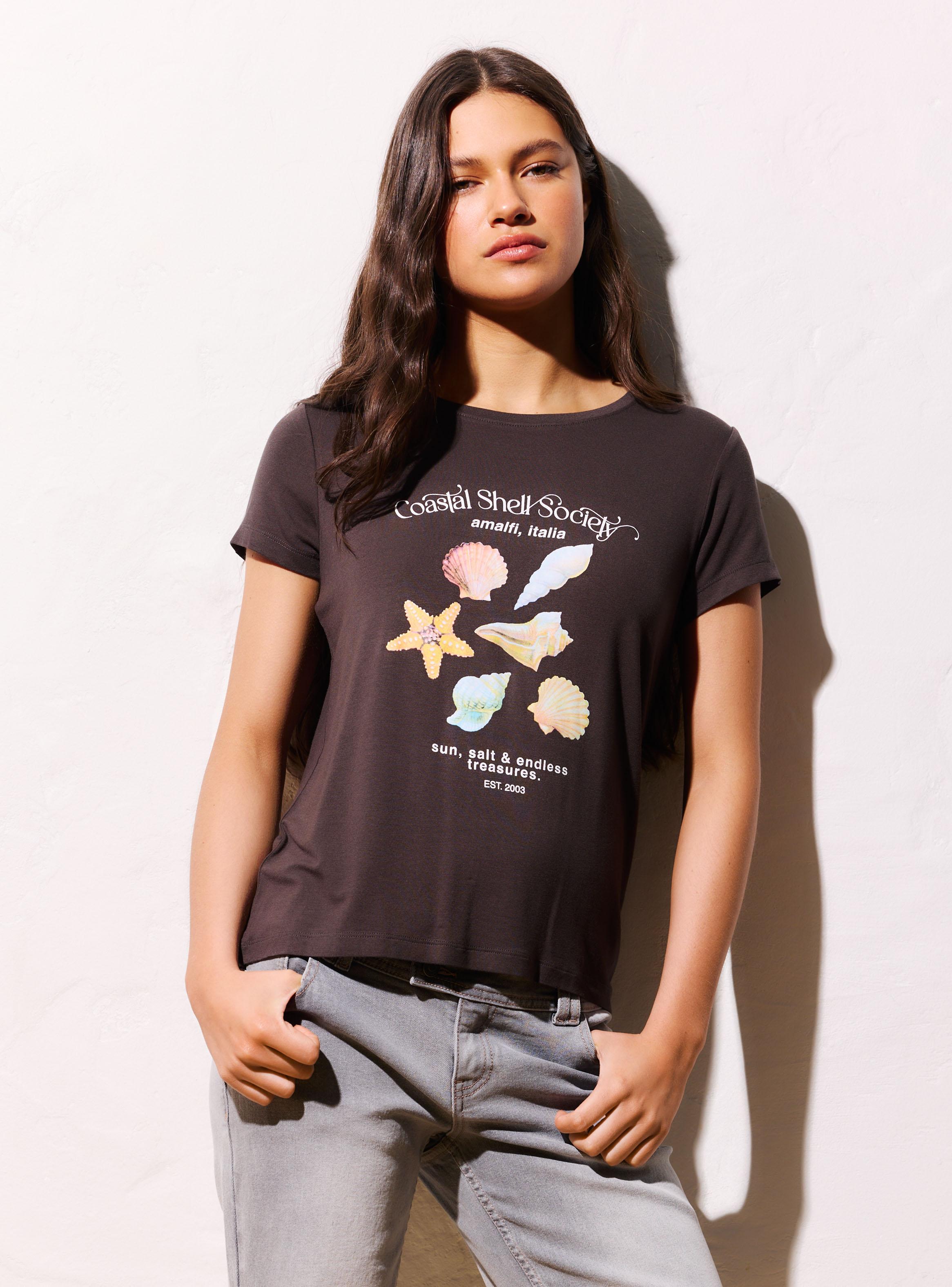 Polera Texto con Brillos Manga Corta-0