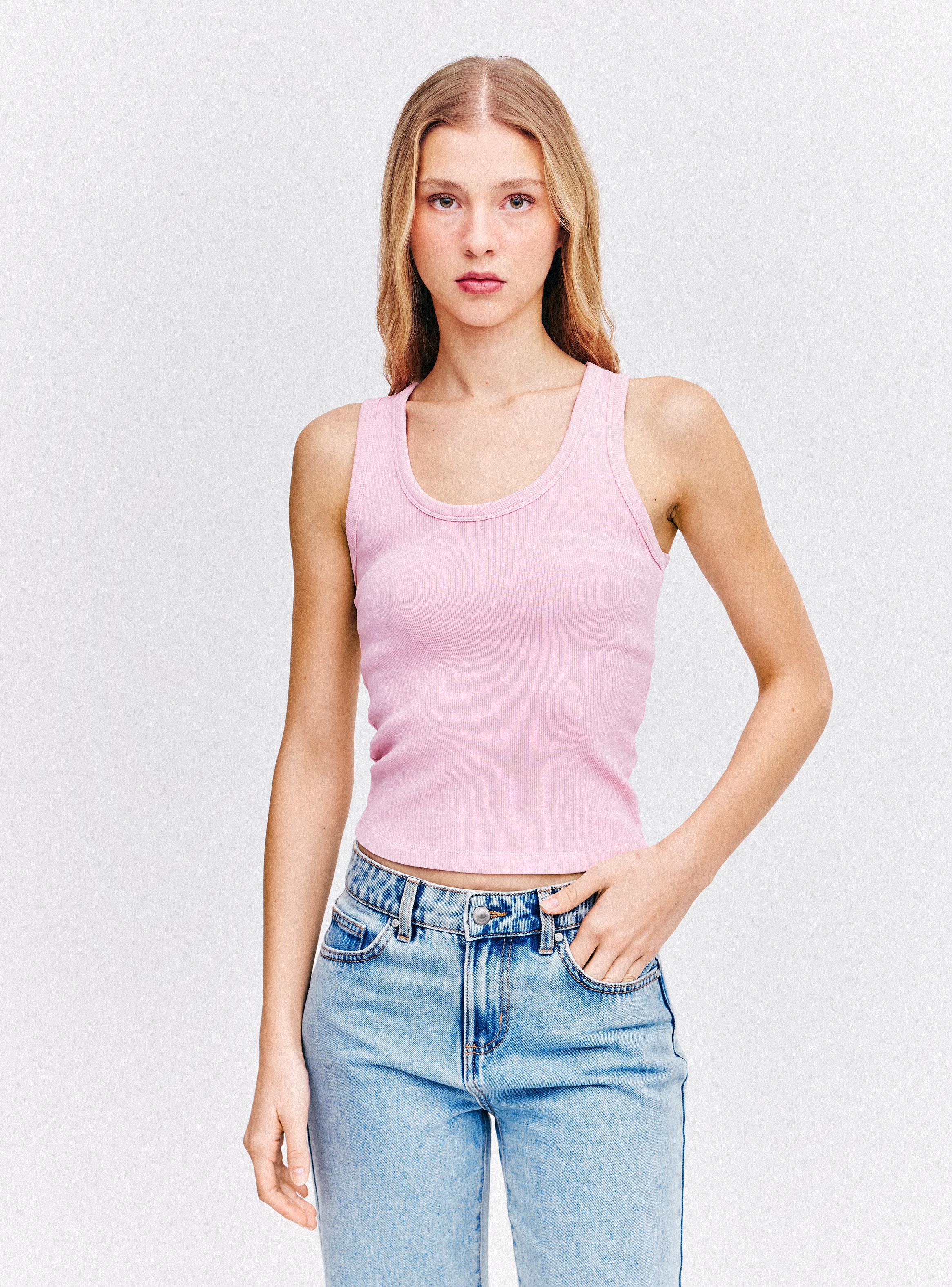 Polera Tank Acanalada sin Manga Cuello Redondo-0