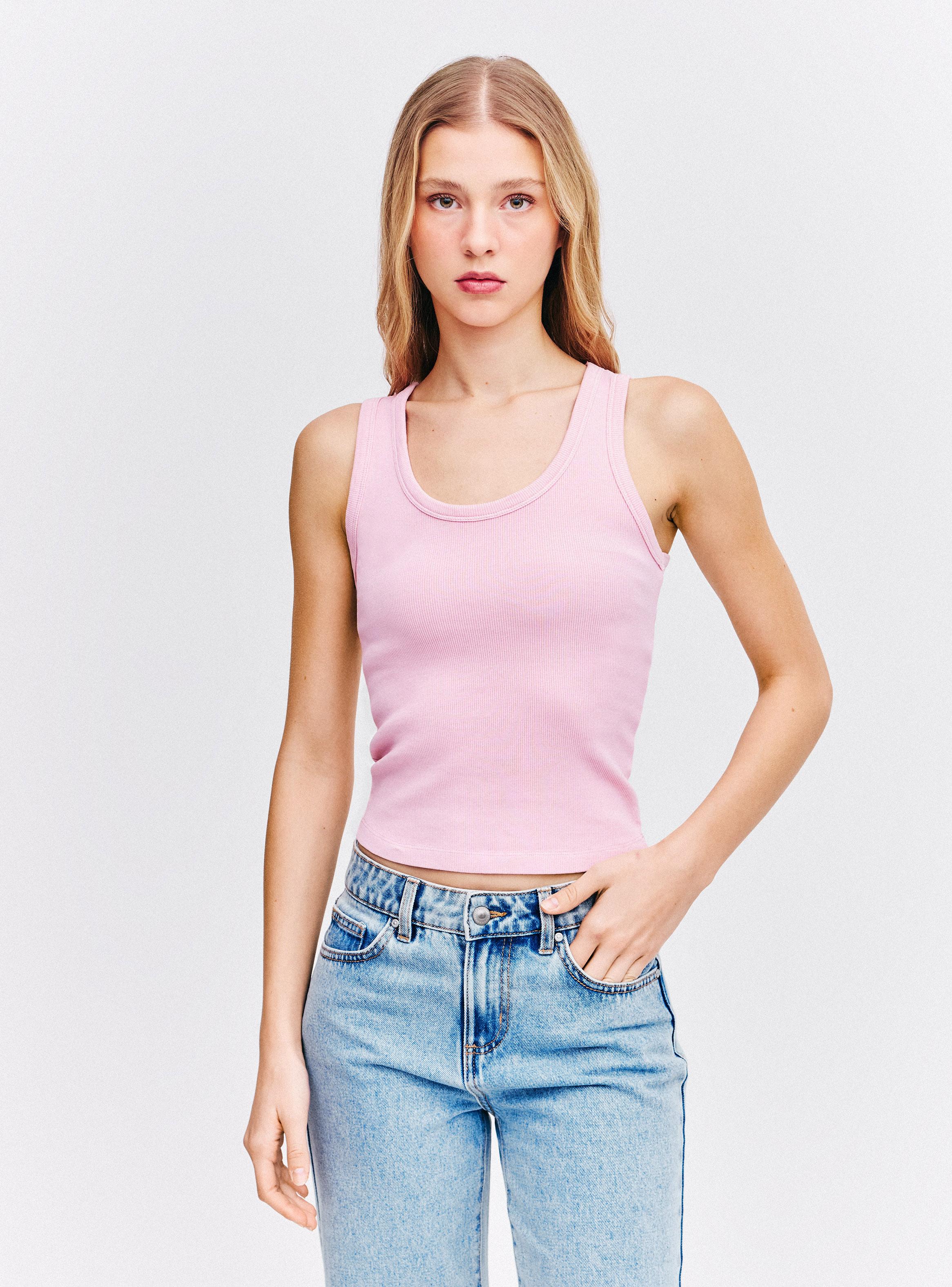 Polera Tank Acanalada sin Manga Cuello Redondo-0