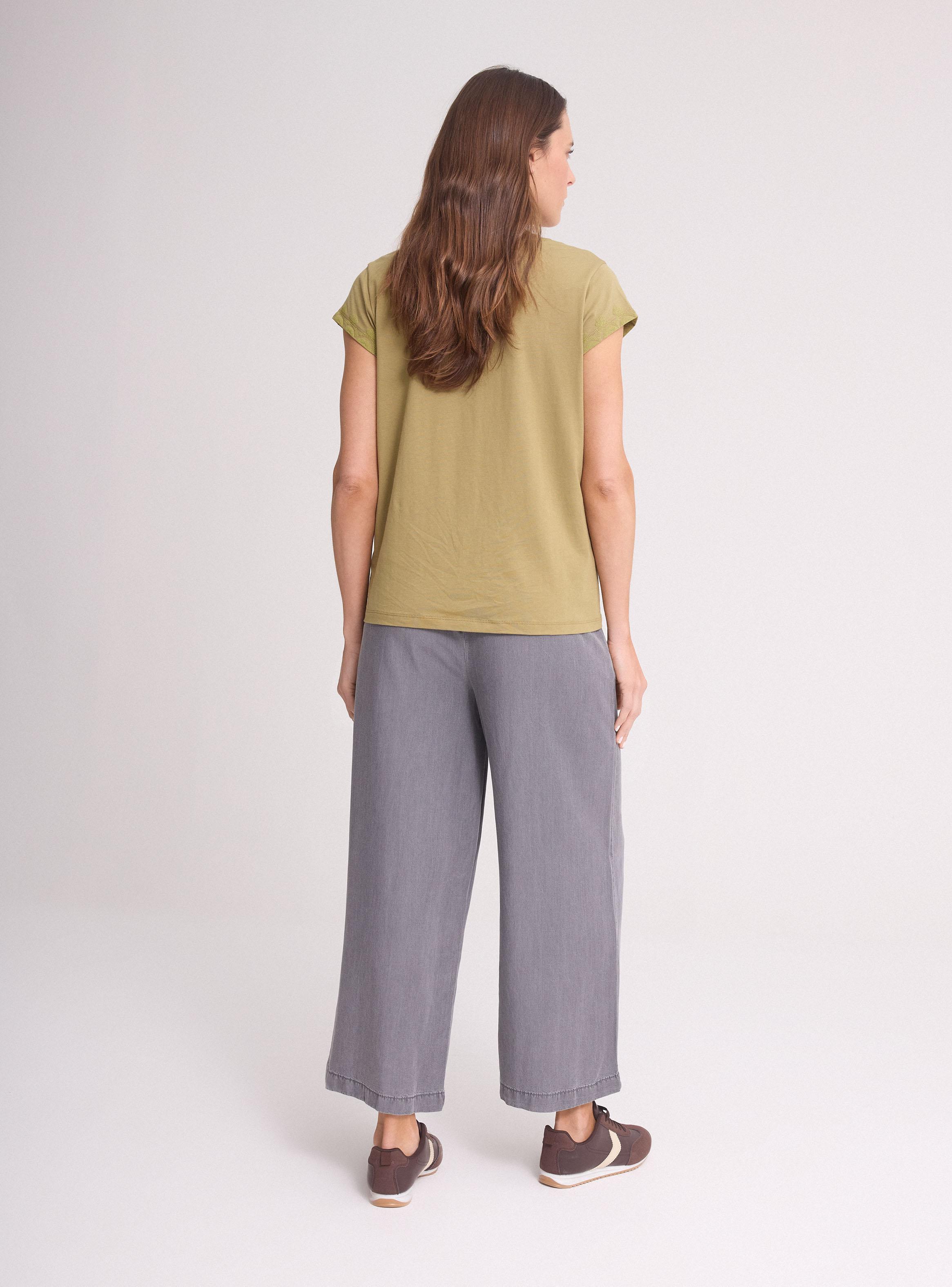 Pantalón Wide Leg Tiro Alto Pretina Elástica Cropped-5