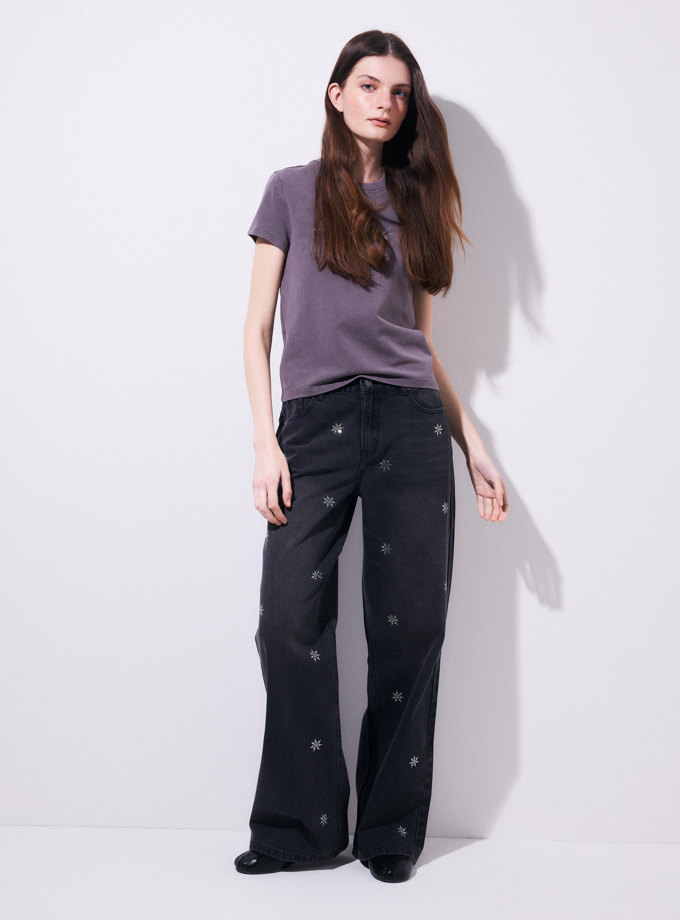 Jeans Wide Leg Alto con Bordados Palmeras-4