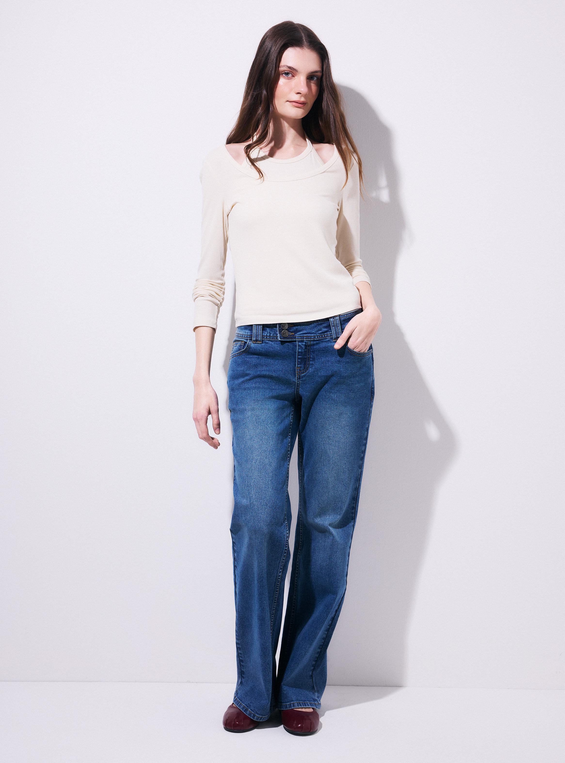 Jeans Flare Fit Medio con Strass Decorativo-4