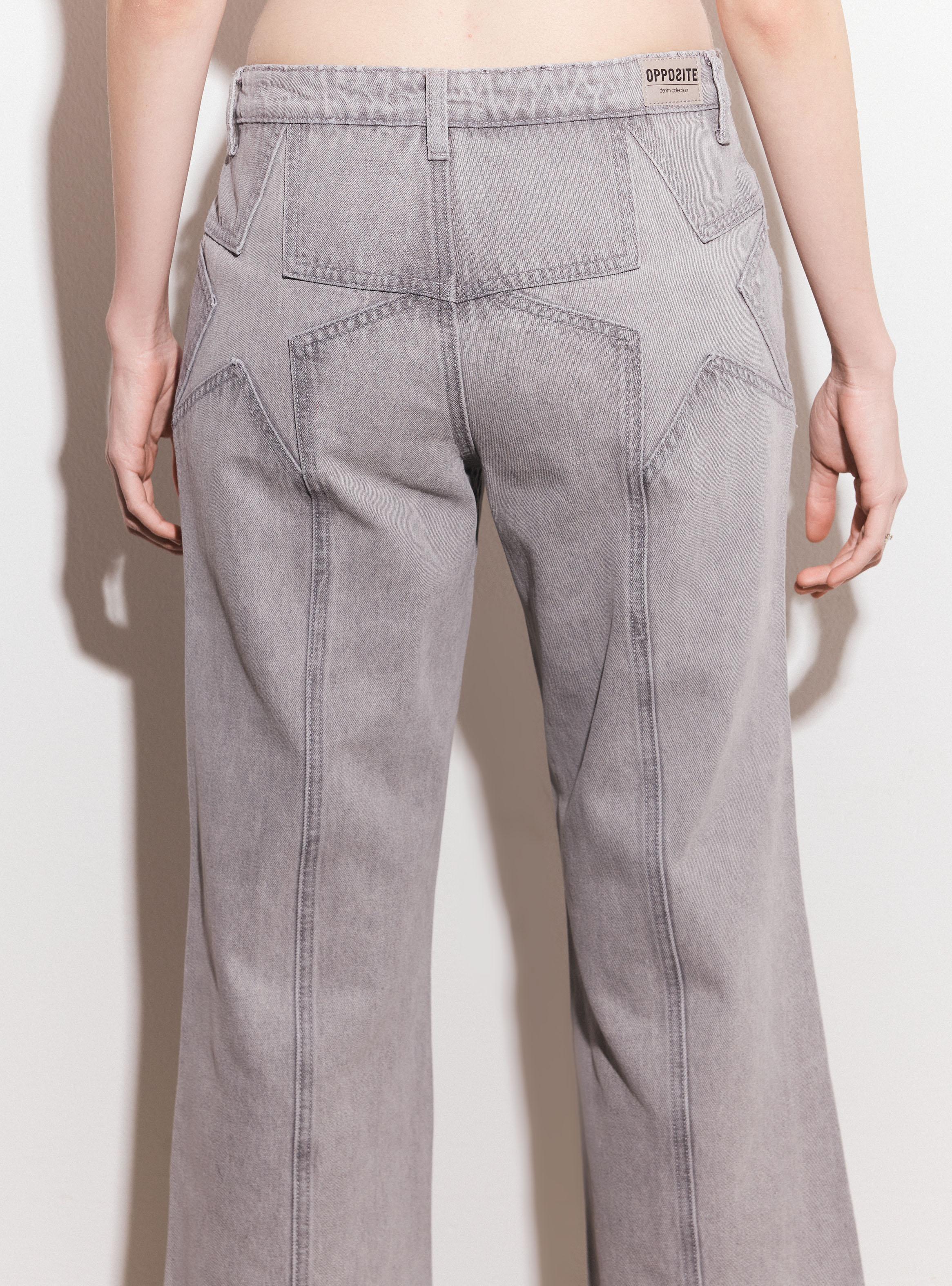 Jeans Wide Leg Alto con Costuras Decorativas-3