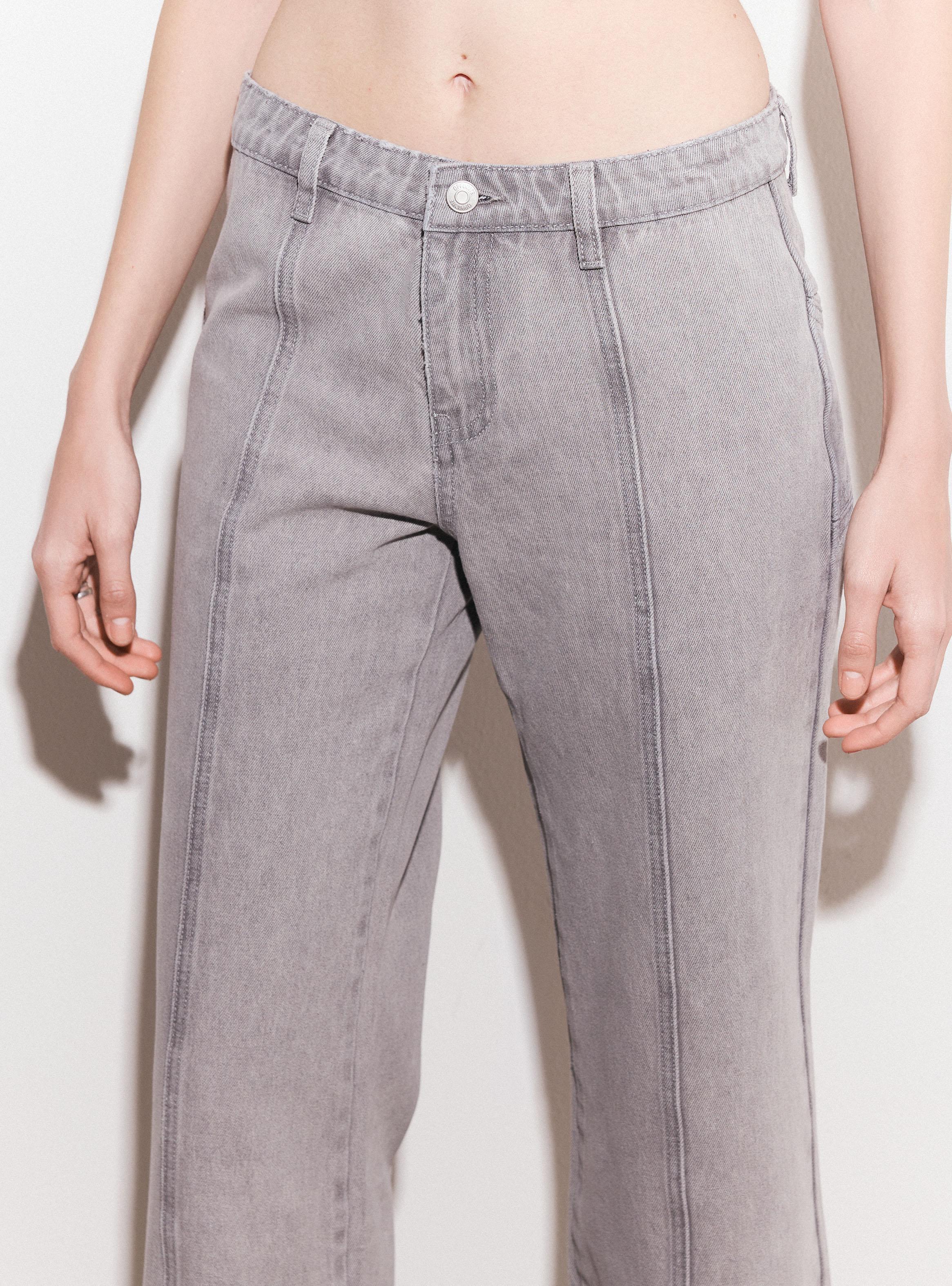 Jeans Wide Leg Alto con Costuras Decorativas-2