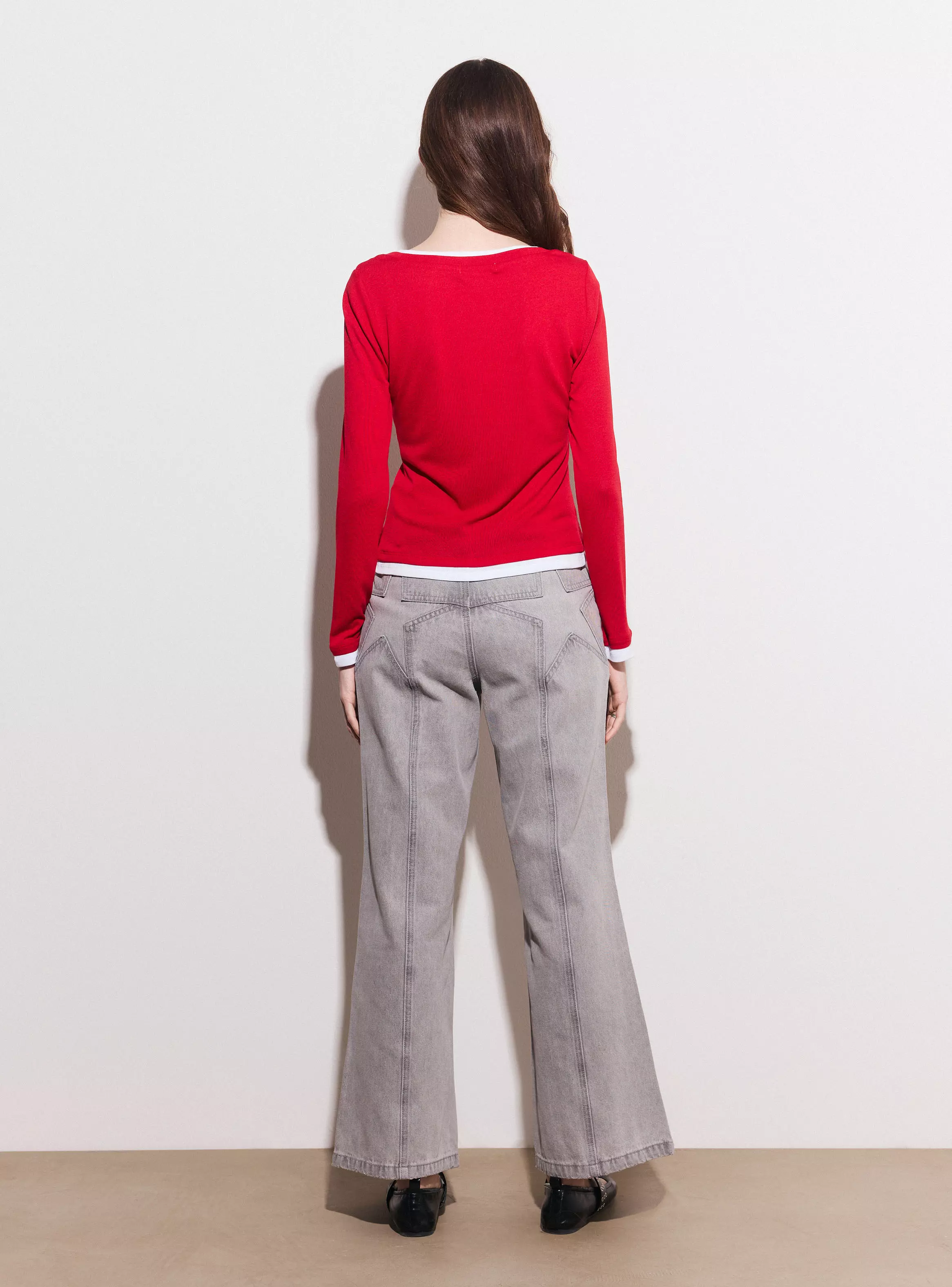 Jeans Wide Leg Alto con Costuras Decorativas-5