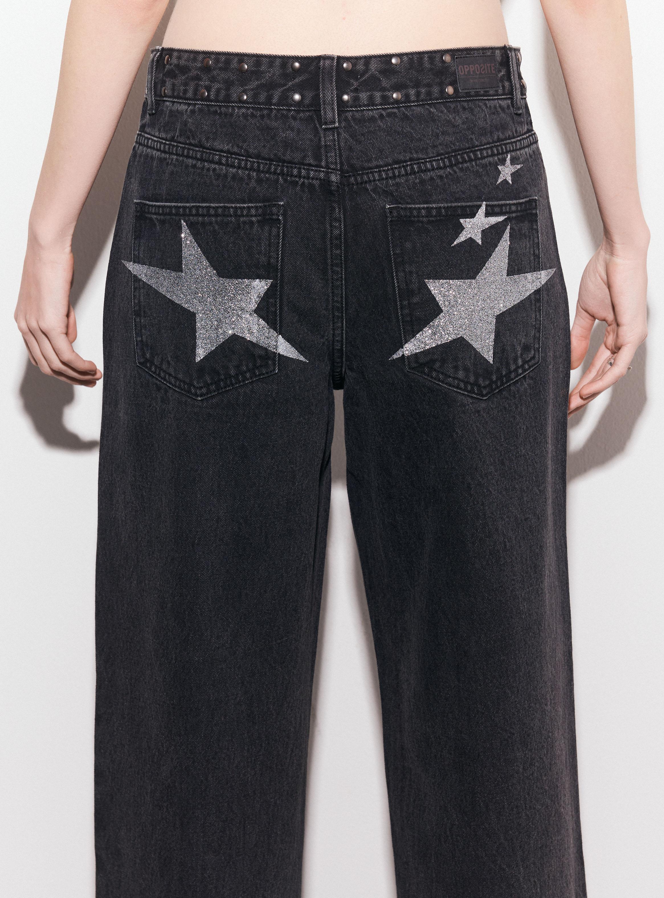Jeans Wide Leg Alto con Lavado y Tachas en Cintura-3
