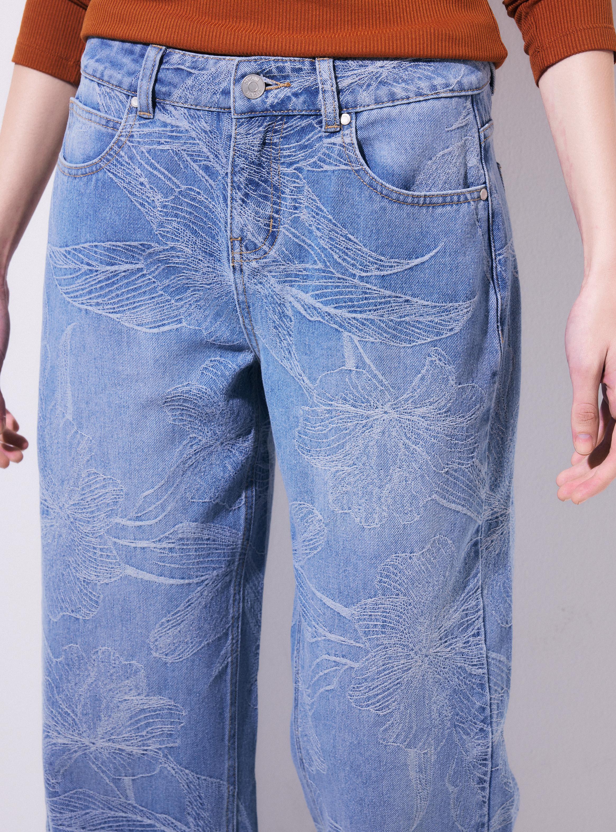Jeans Baggy Tiro Medio con Motivo Floral-2