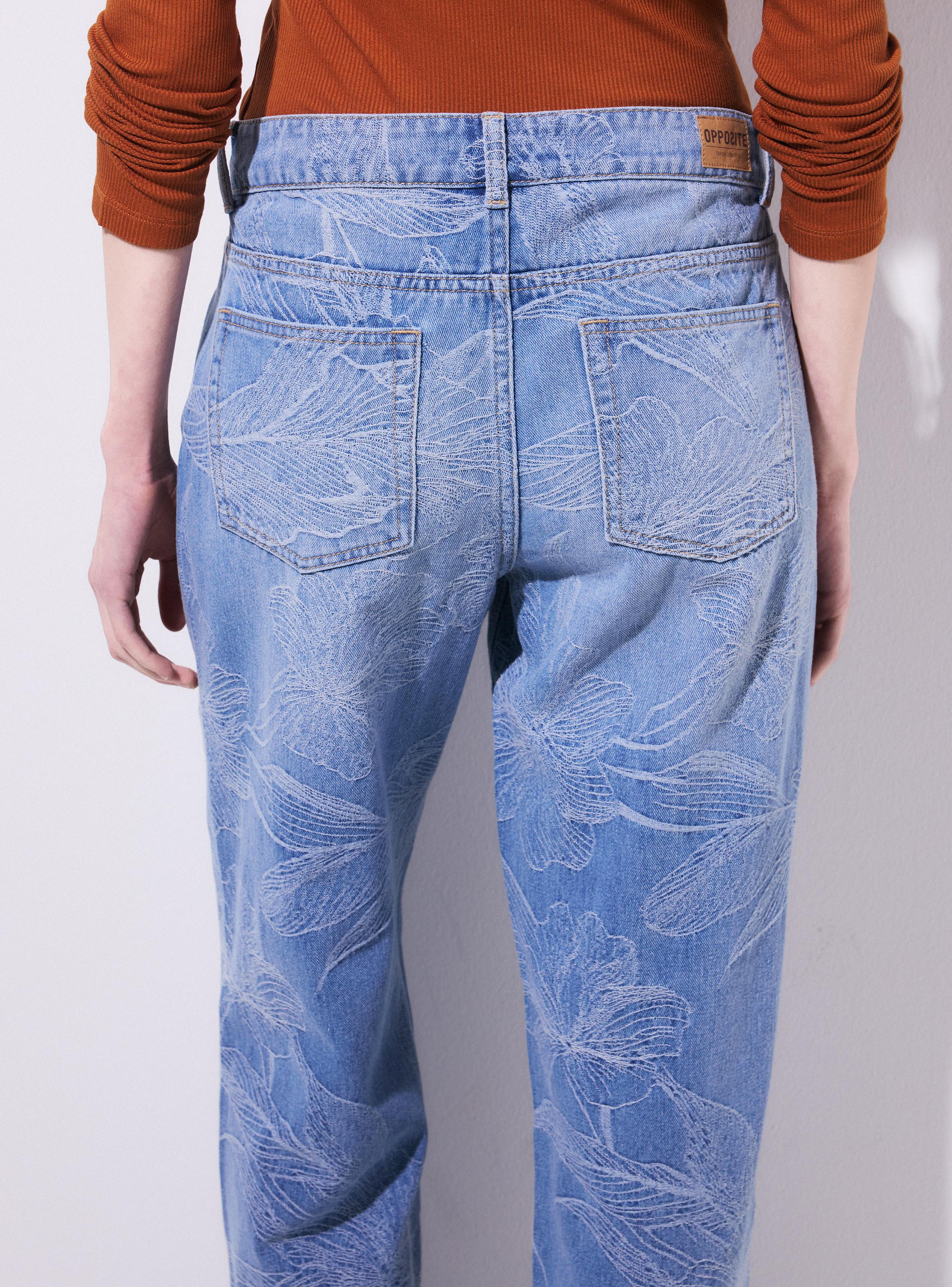 Jeans Baggy Tiro Medio con Motivo Floral-3