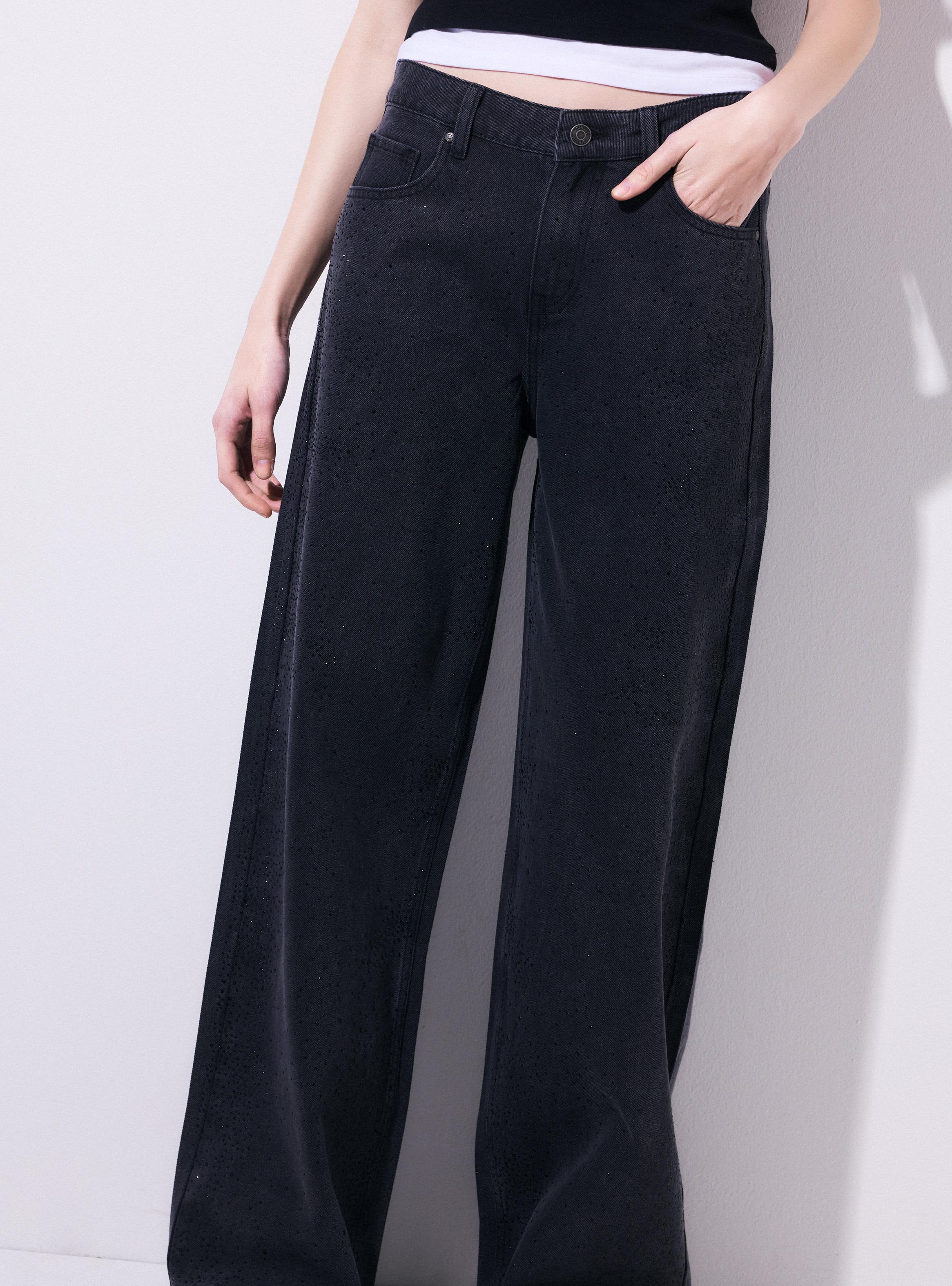 Jeans Baggy Tiro Medio con Brillos-2