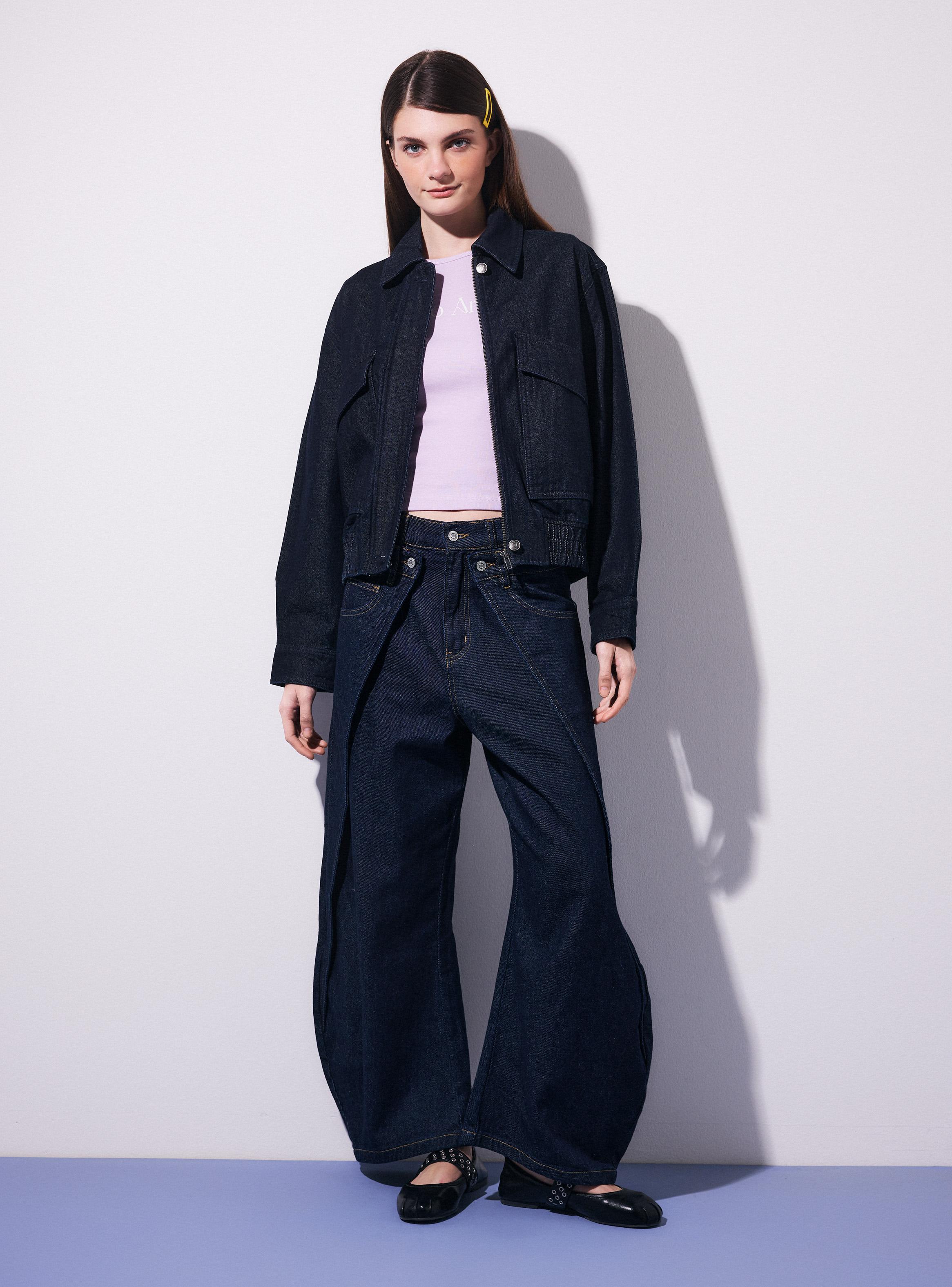 Chaqueta Denim Balloon con Cuello Camisero y Cierre-4