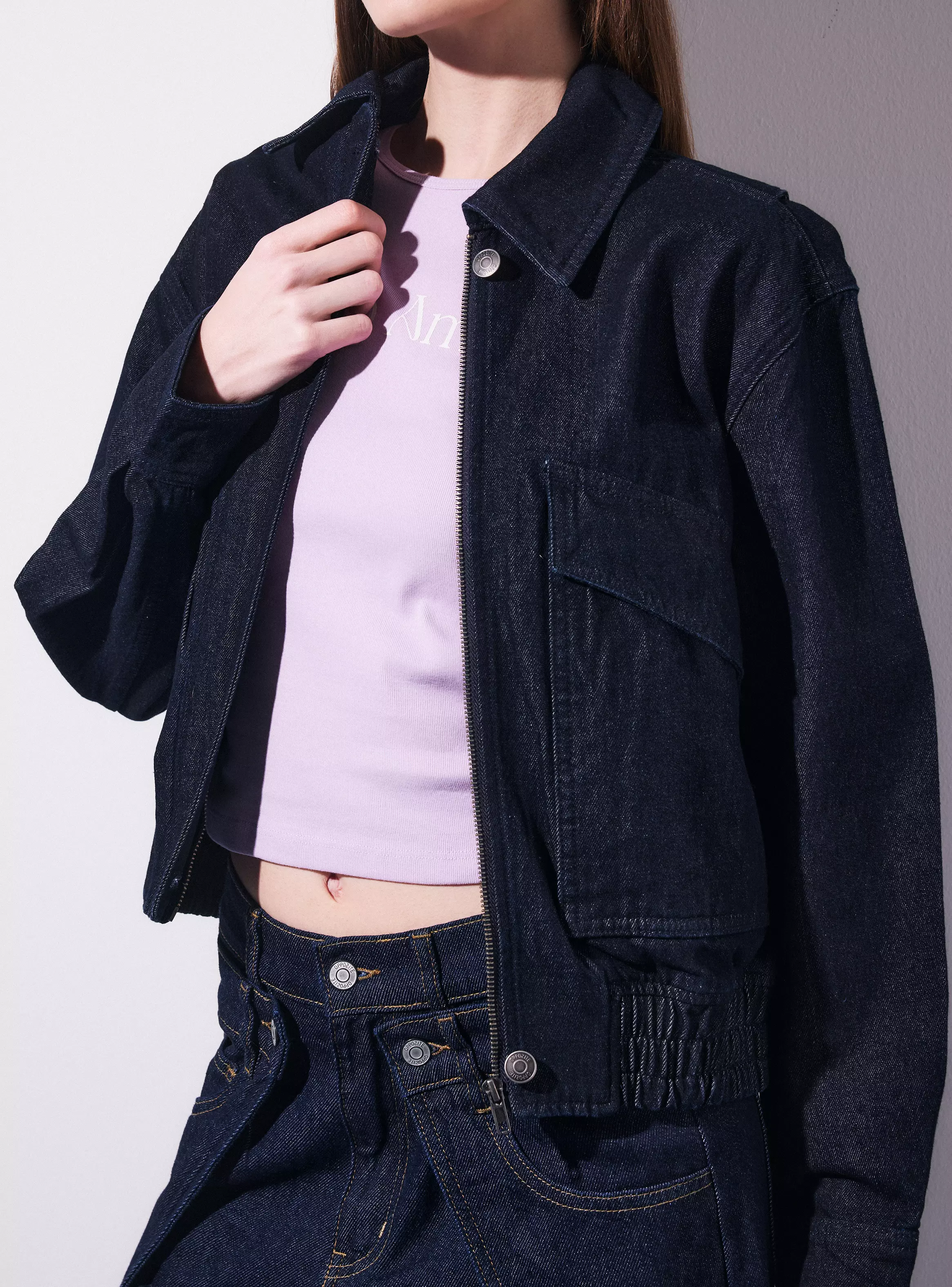 Chaqueta Denim Balloon con Cuello Camisero y Cierre-3