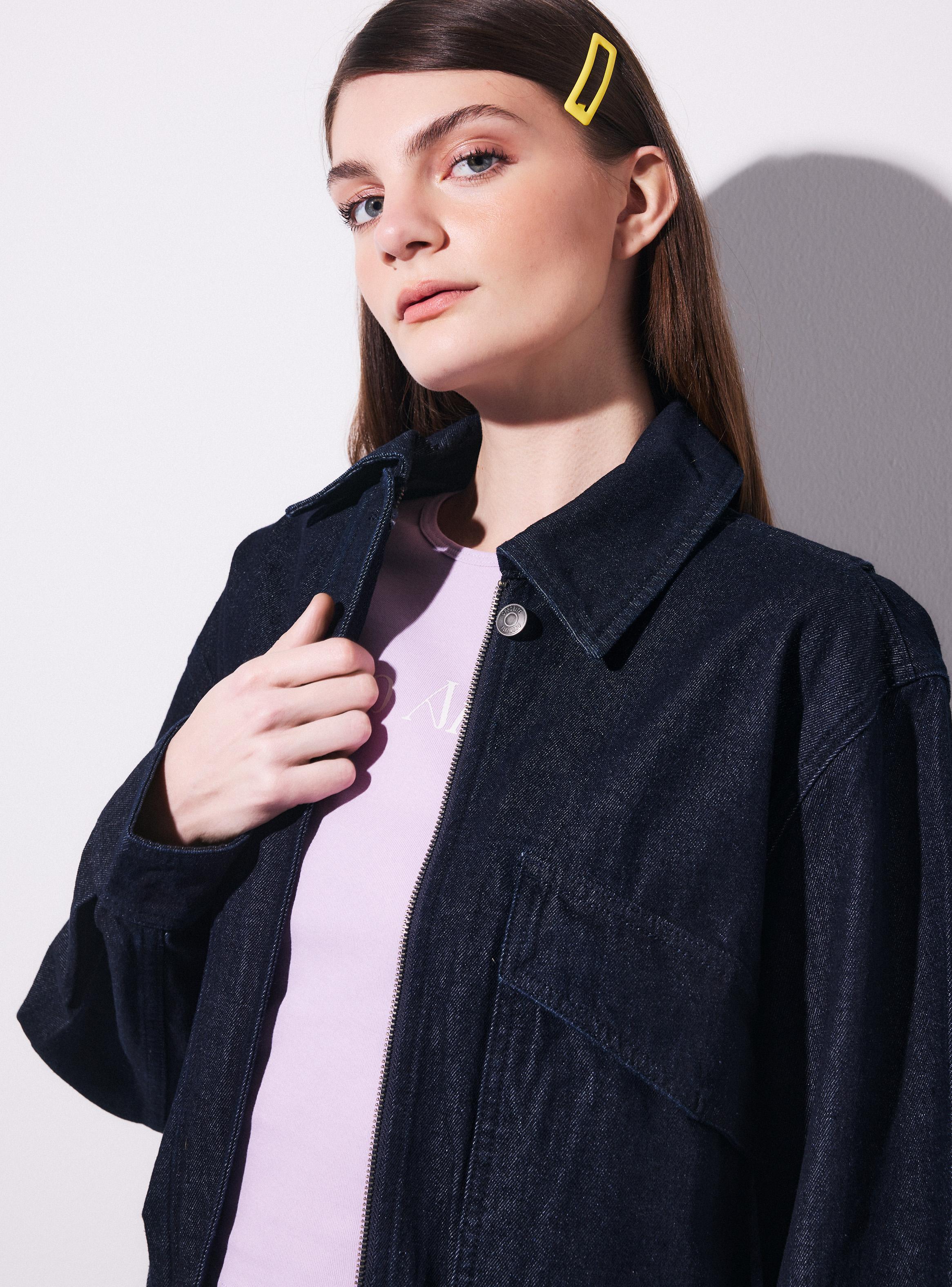 Chaqueta Denim Balloon con Cuello Camisero y Cierre-2