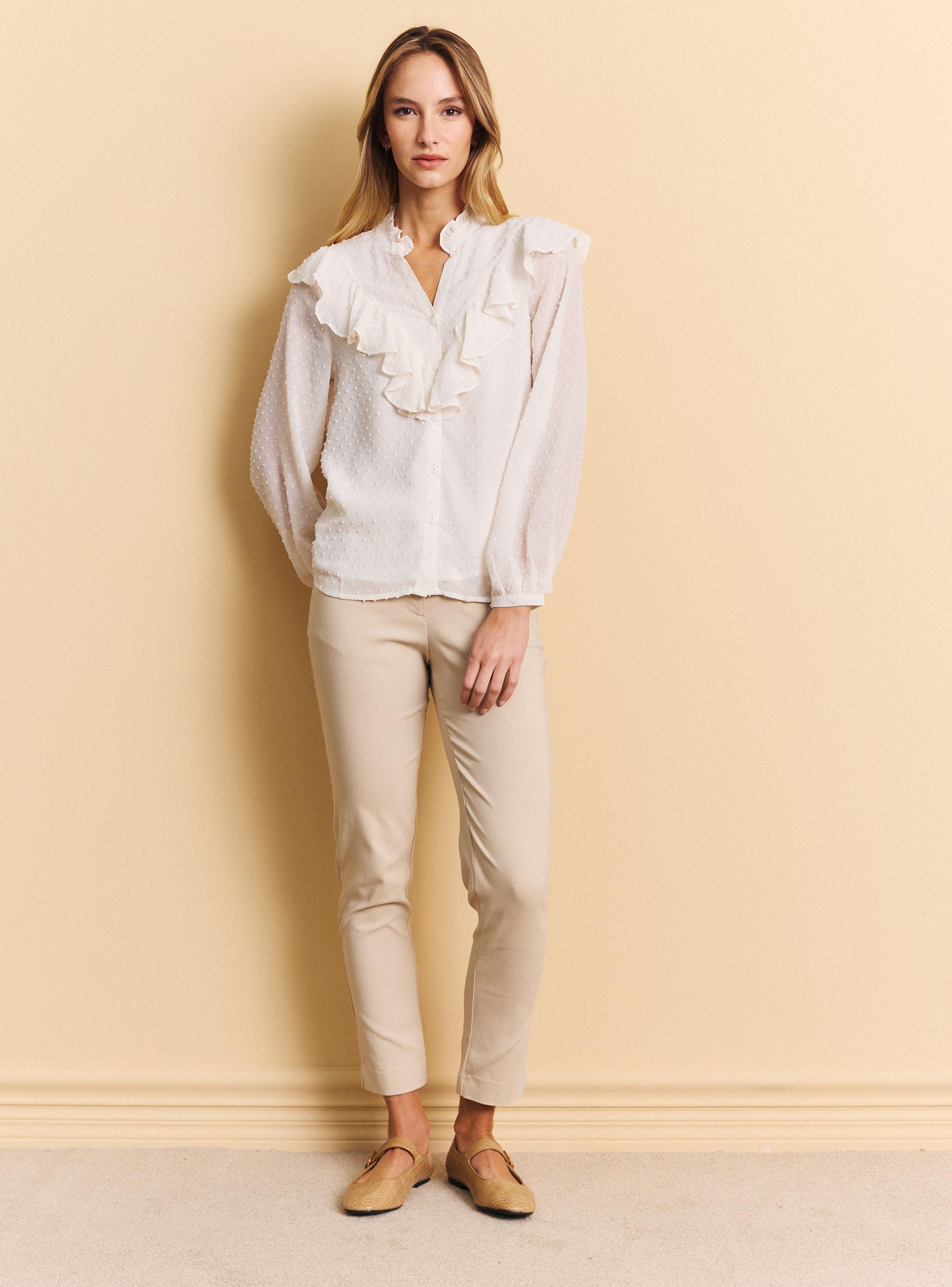 Blusa Forrada Cuello V con Volantes y Textura-4
