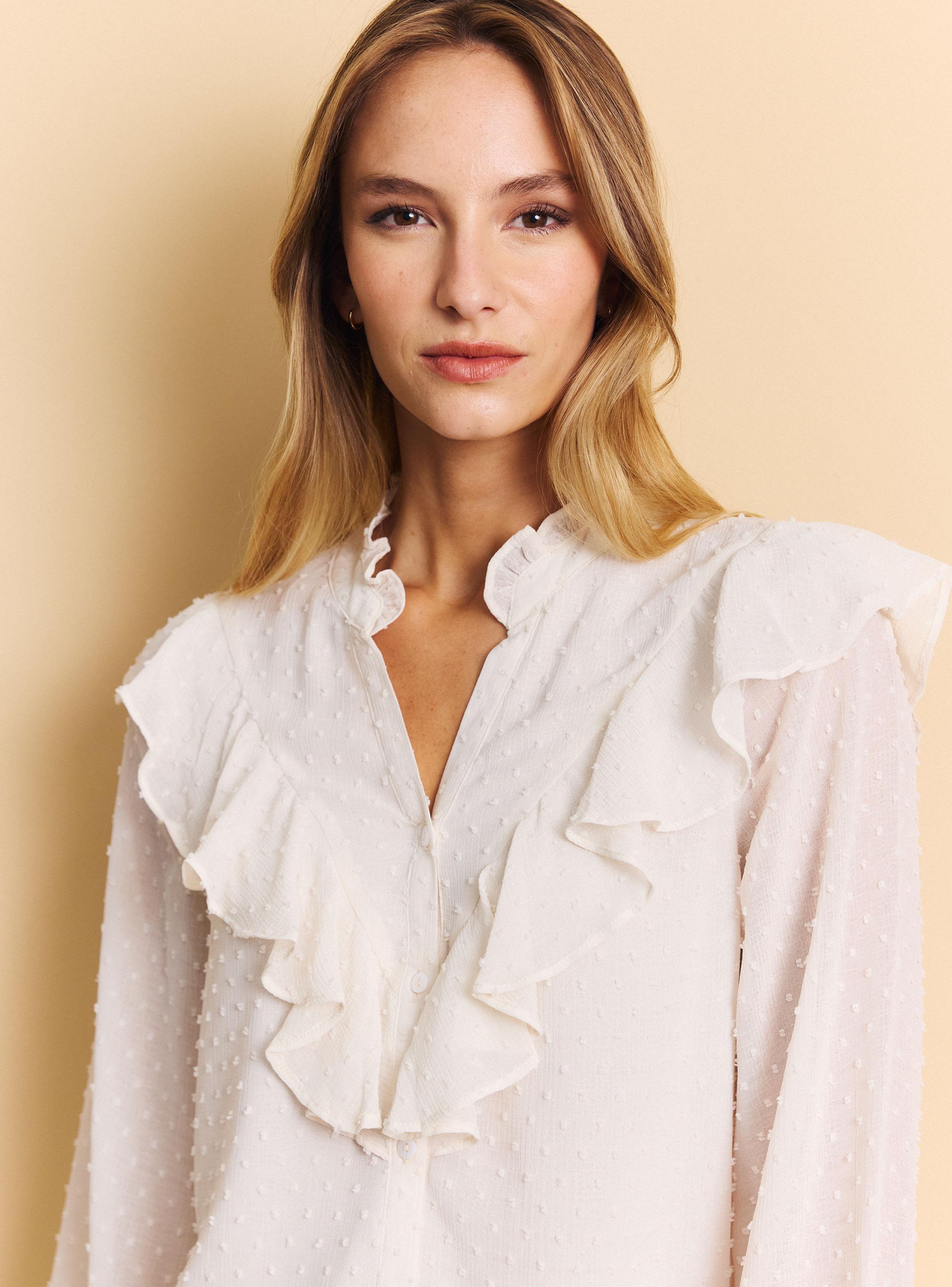 Blusa Forrada Cuello V con Volantes y Textura-2