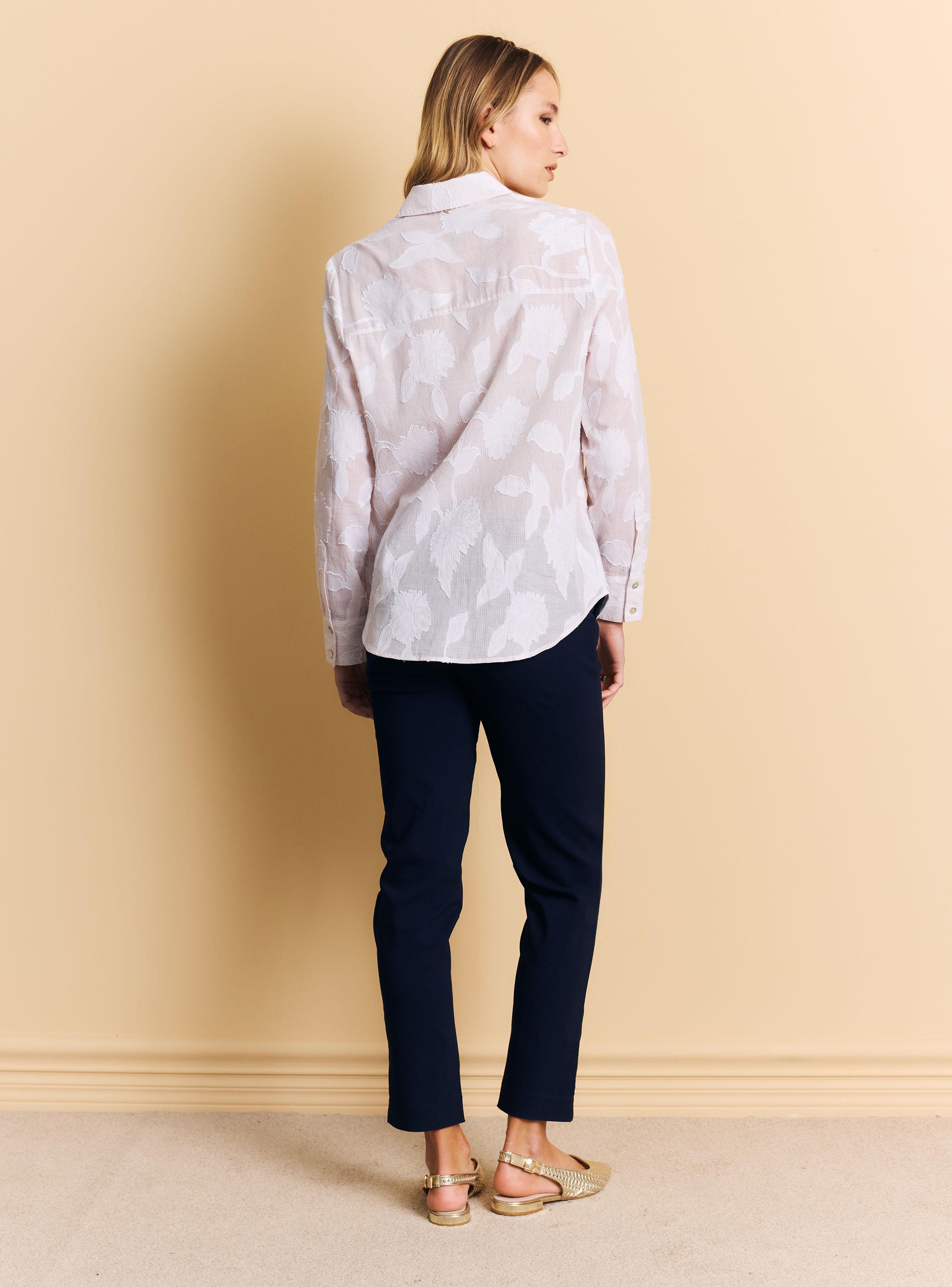 Blusa Cuello Camisero Listada con Flores-5