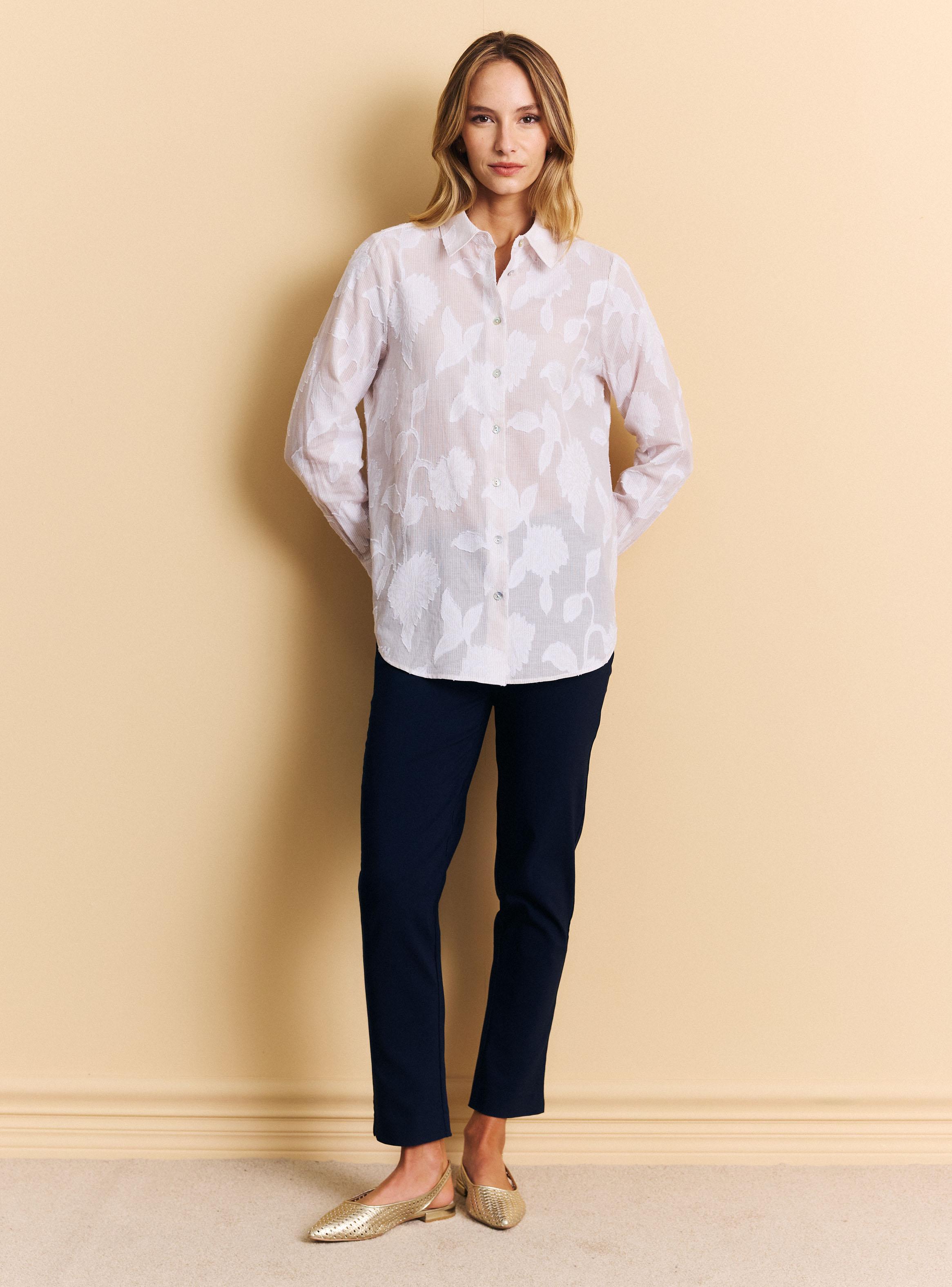 Blusa Cuello Camisero Listada con Flores-4