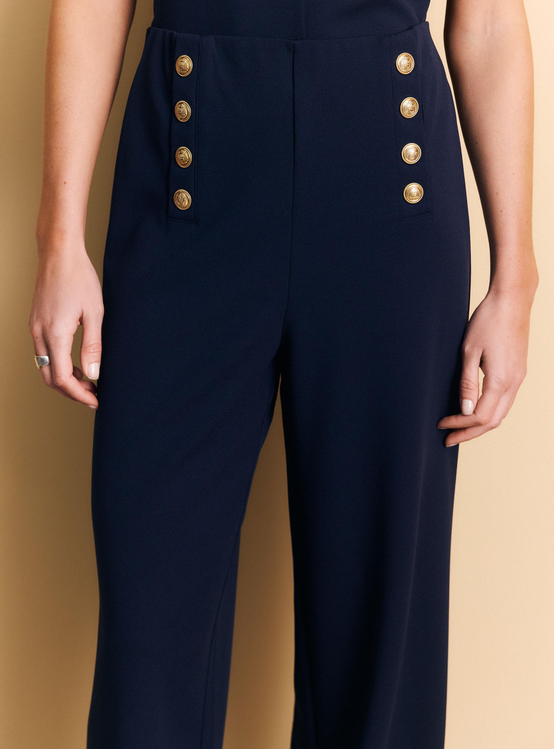 Pantalón Cintura Elástica Fit Comfort y Botones Decorativos-2