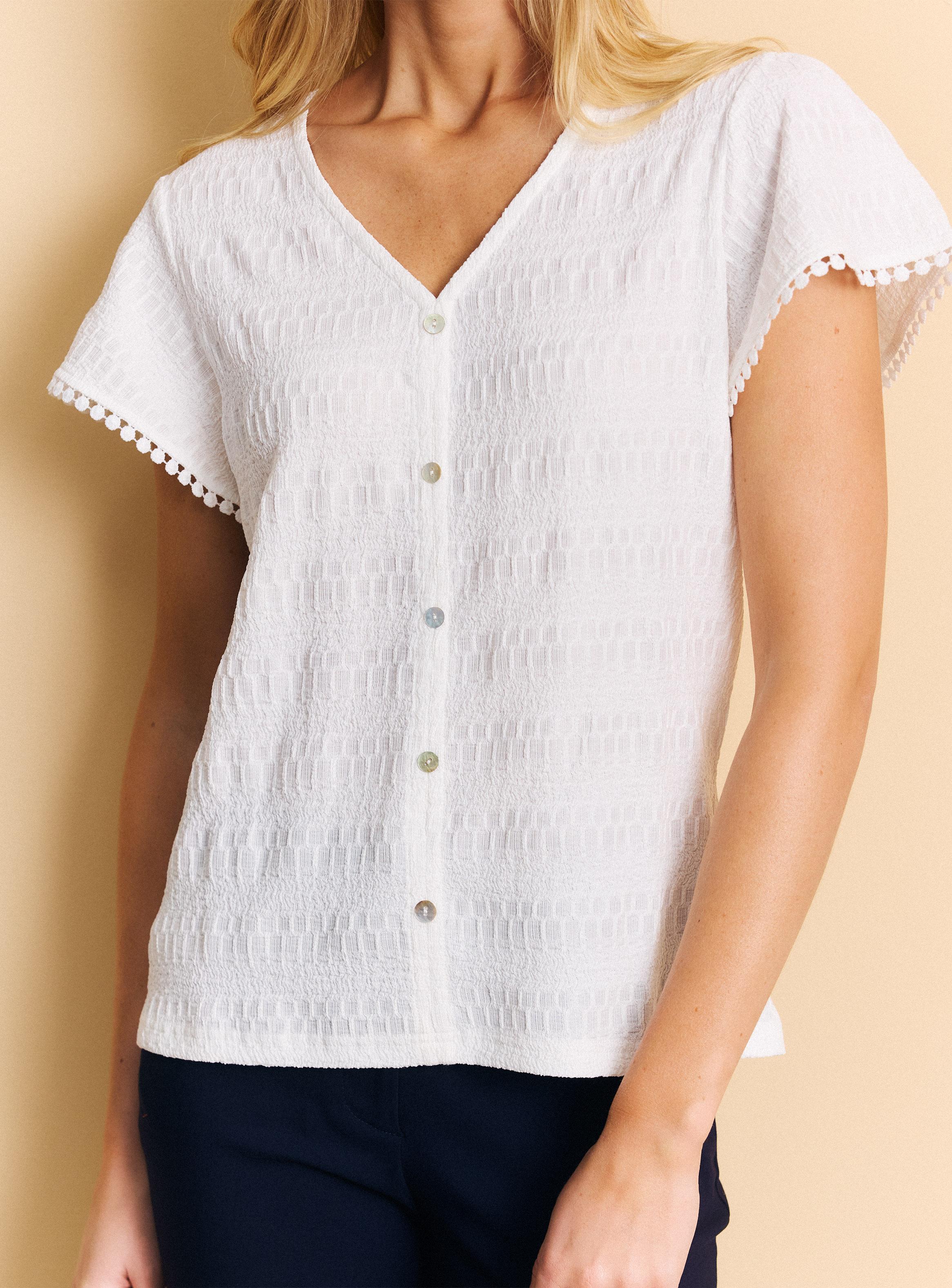 Blusa Cuello V con Botones y Cinta Decorativa Manga-3