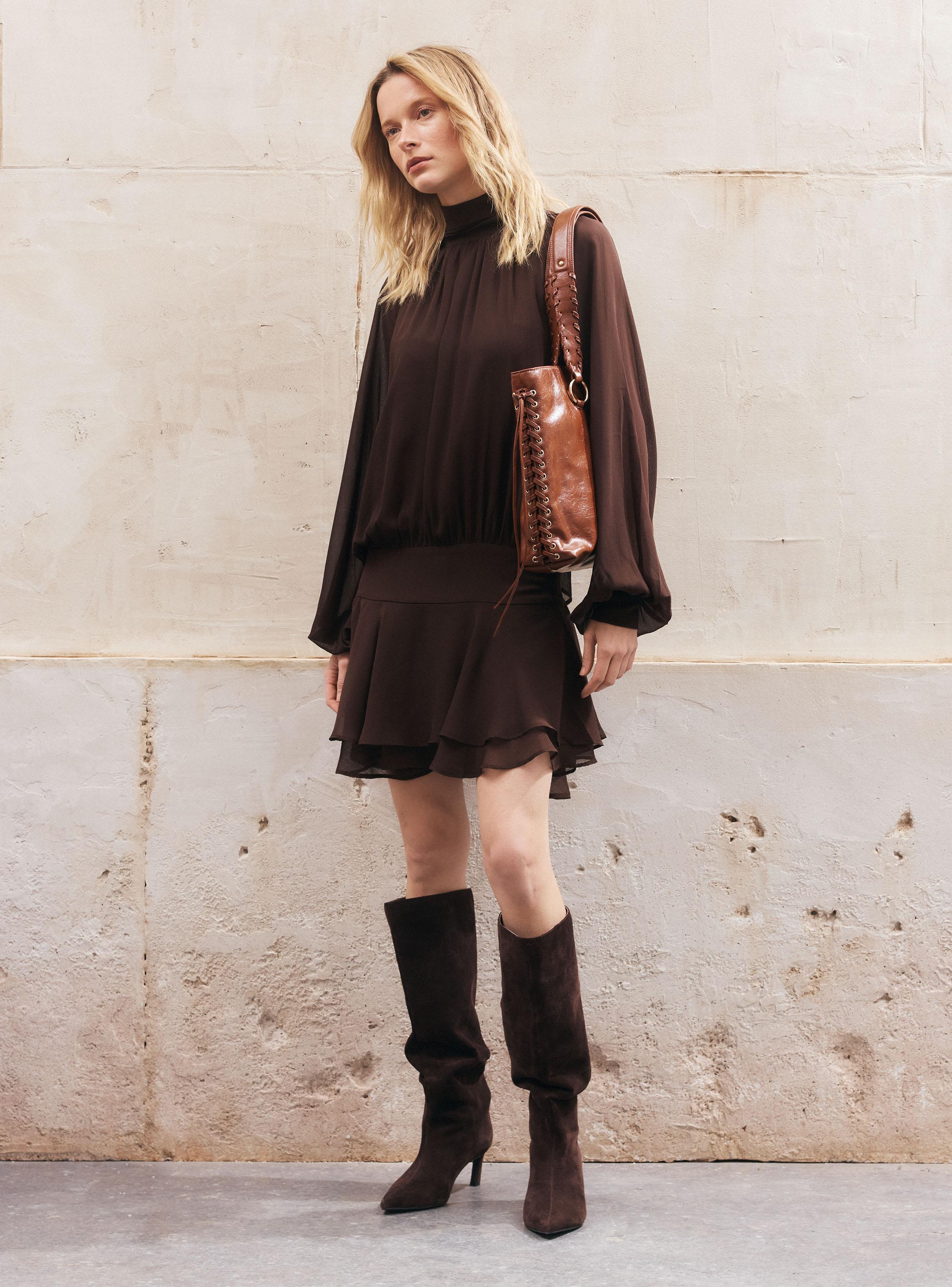 Vestido Gasa Plisado Cuello Alto-4