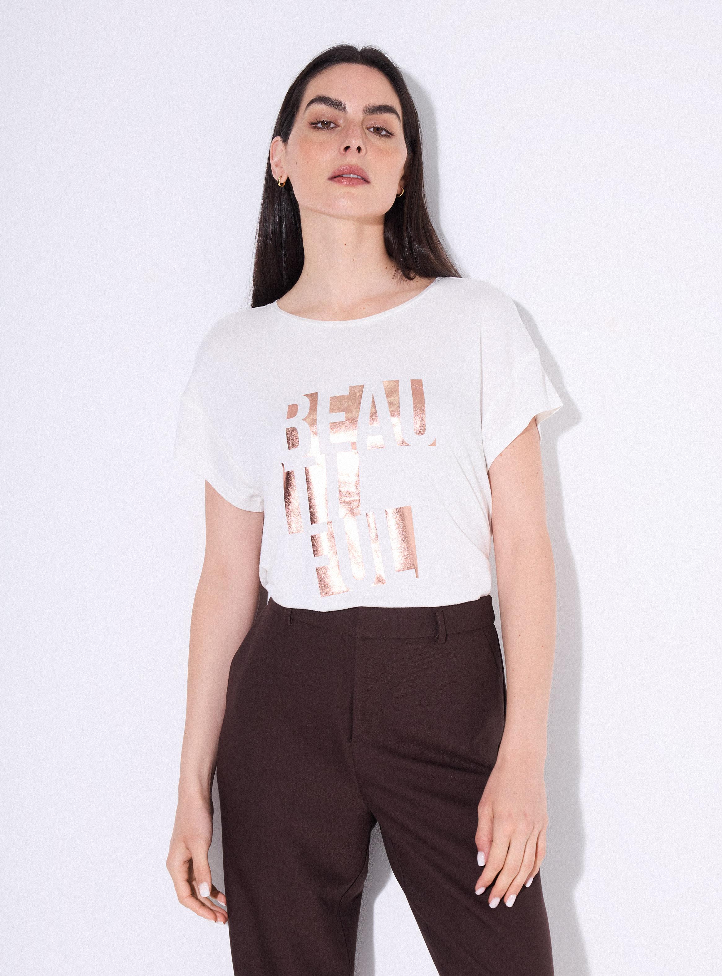 Polera Cuello Redondo Estampado Metalizado-0