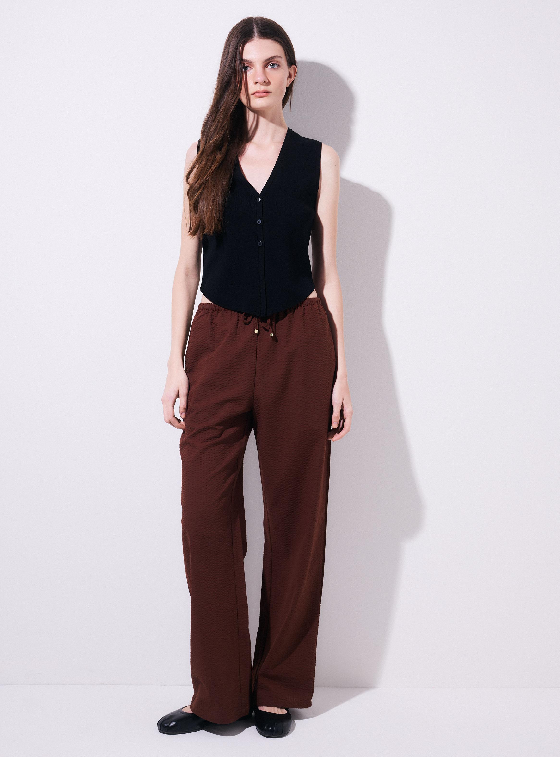 Pantalón Wide Leg con Cordón y Cintura Elasticada-4