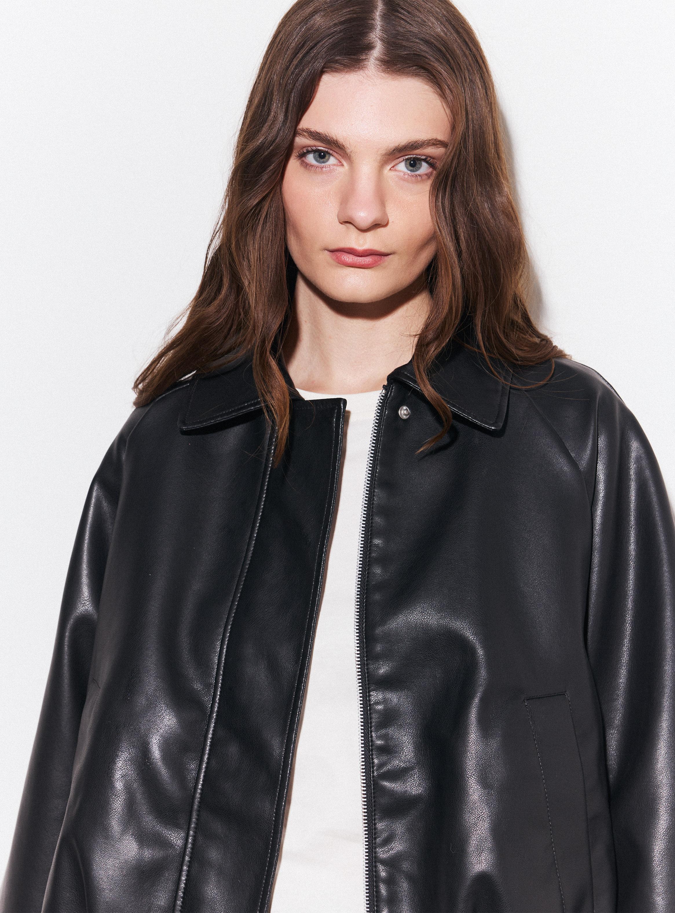 Chaqueta Cuero Sintético con Cierre Frontal Solapa-2