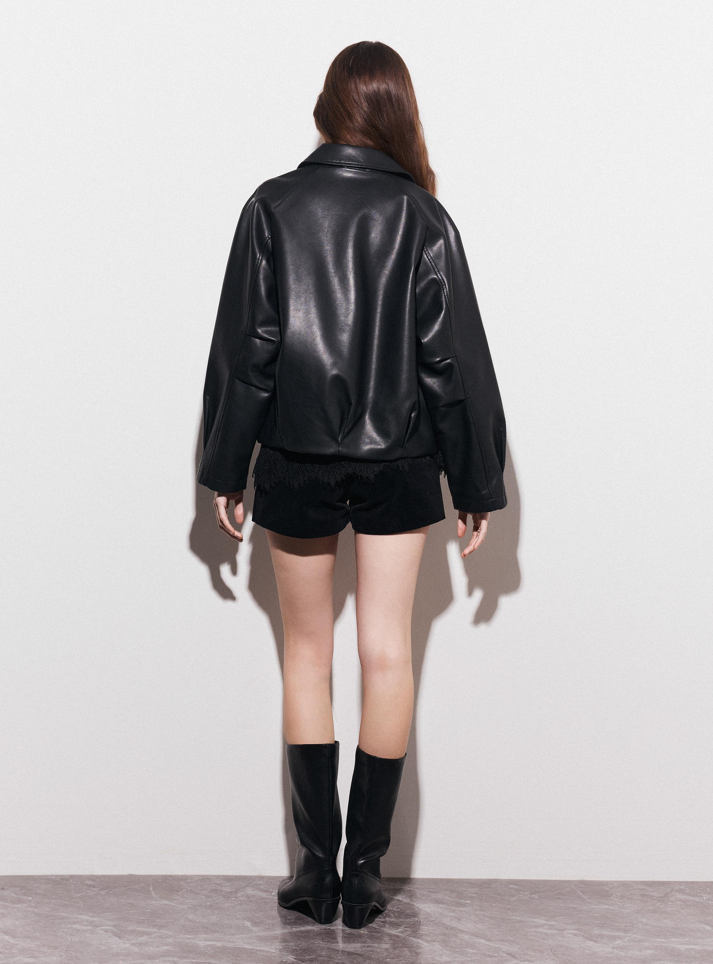 Chaqueta Cuero Sintético con Cierre Frontal Solapa-5