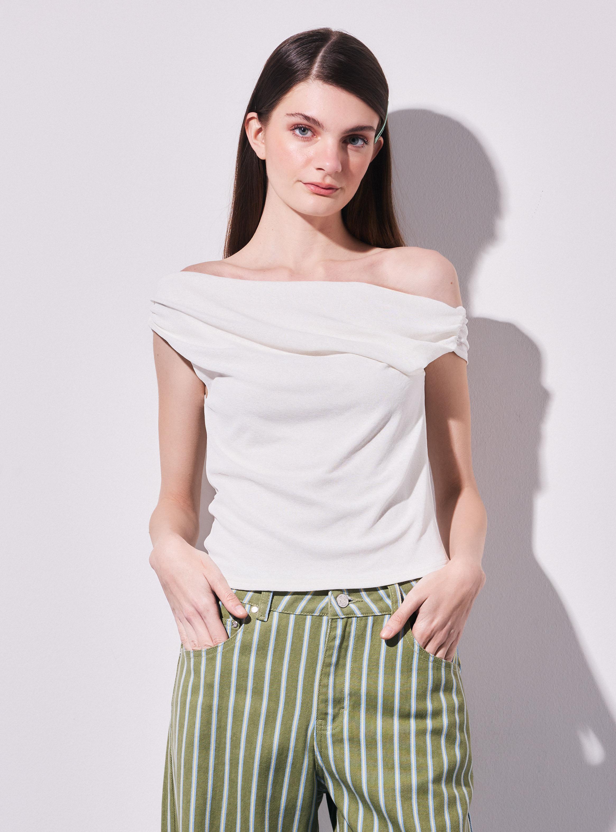 Polera Off Shoulder Drapeado Cuello Bardot-0