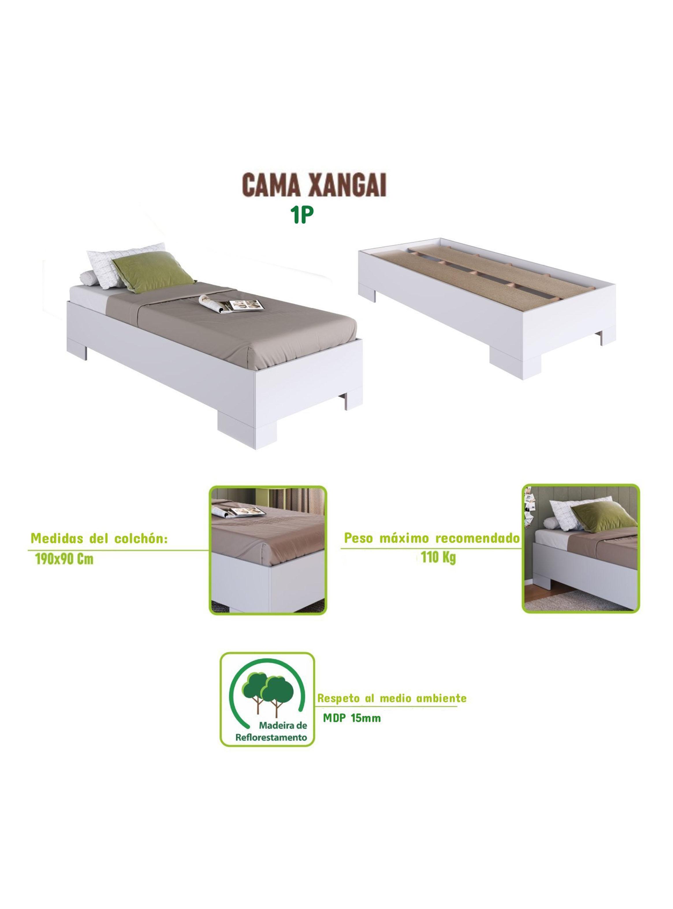 Cama Individual Xangai 190 x 90 cm Blanco-3