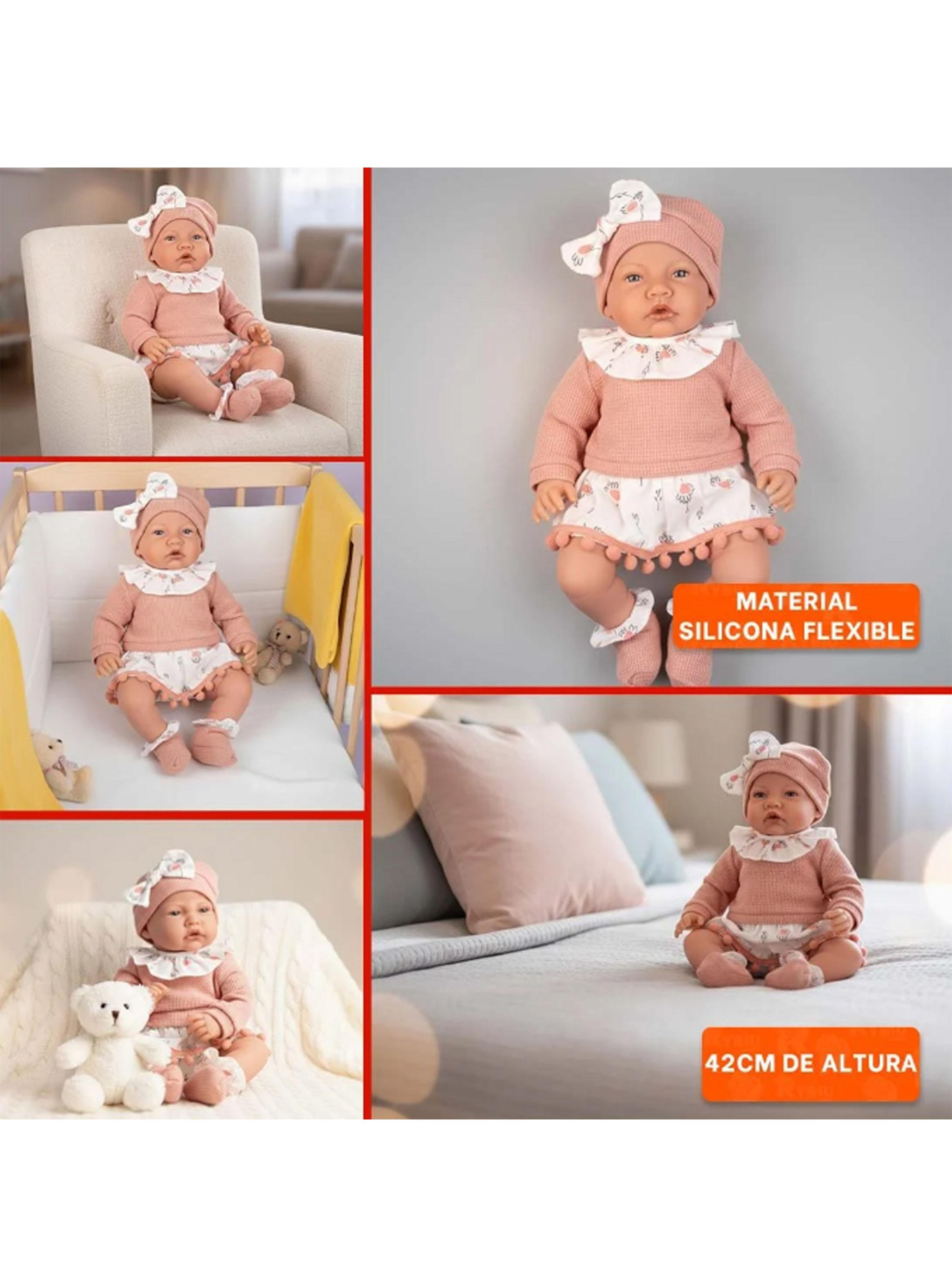 Muñeca Bebé Realista de Apego 40cm con 12 Sonidos Rosado-2
