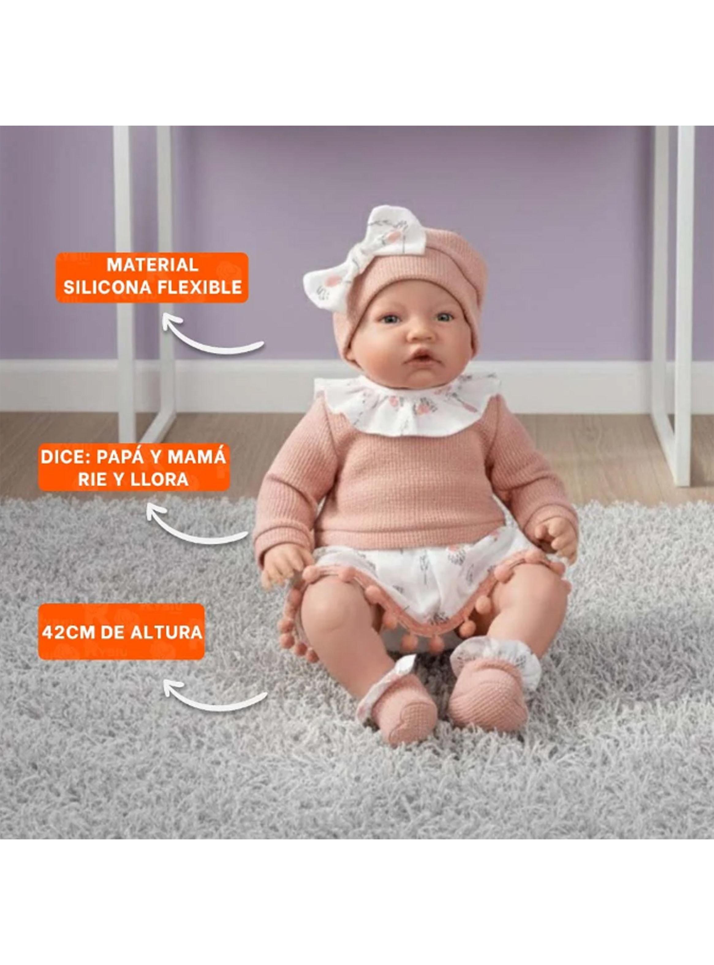 Muñeca Bebé Realista de Apego 40cm con 12 Sonidos Rosado-3