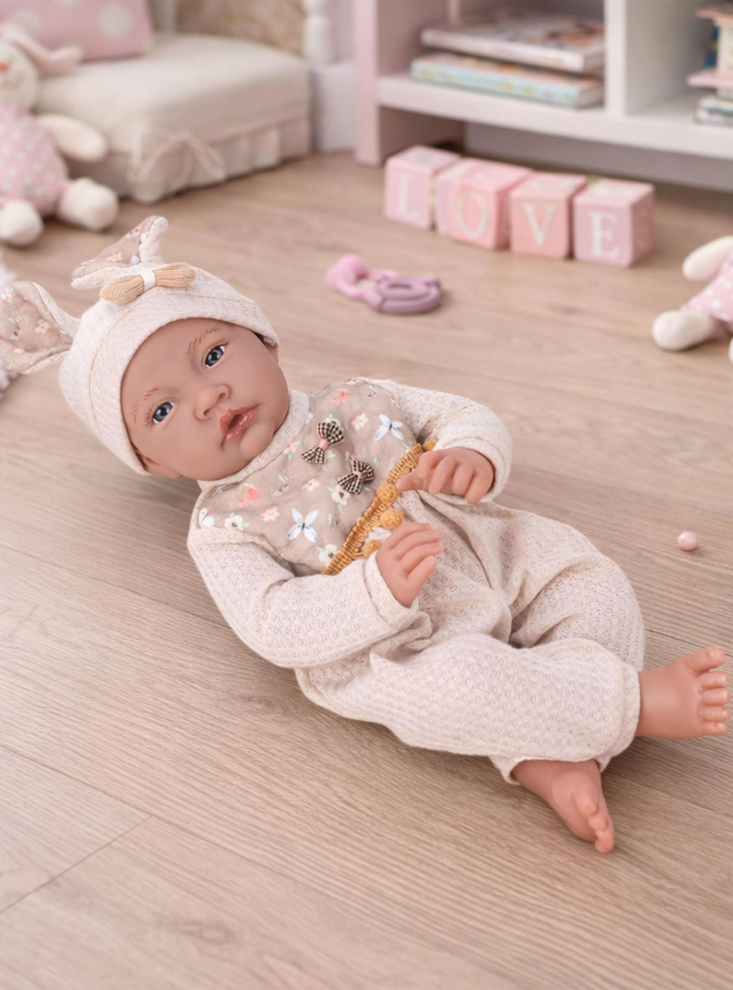 Muñeca Bebé Realista de Apego 40cm con 12 Sonidos Beige-4