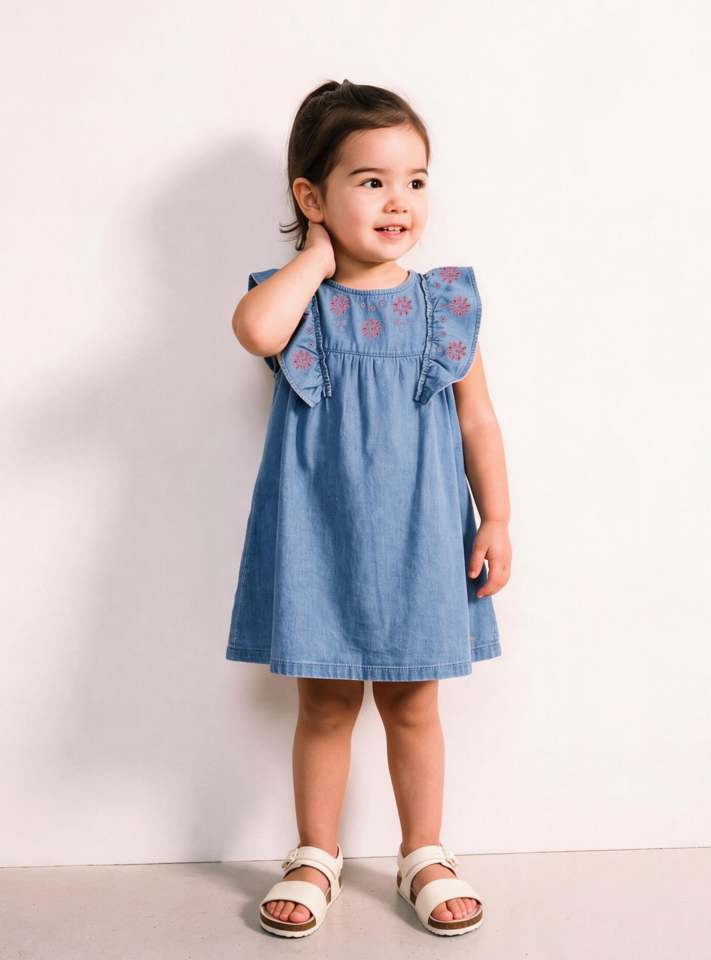 Vestido Vuelitos en Hombro y Bordado Flores-0