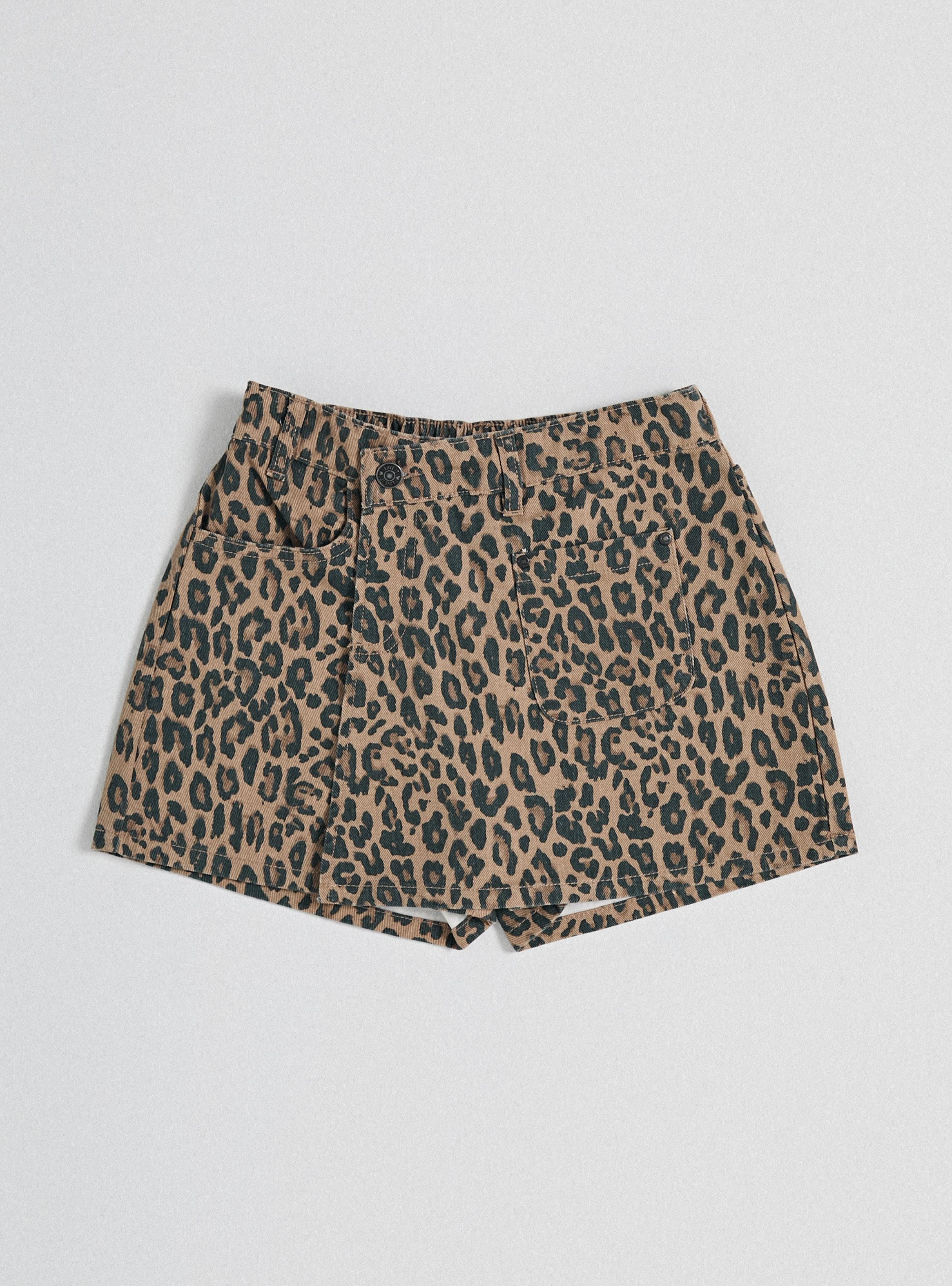 Falda Short Cruzado Estampado y Bolsillo-0