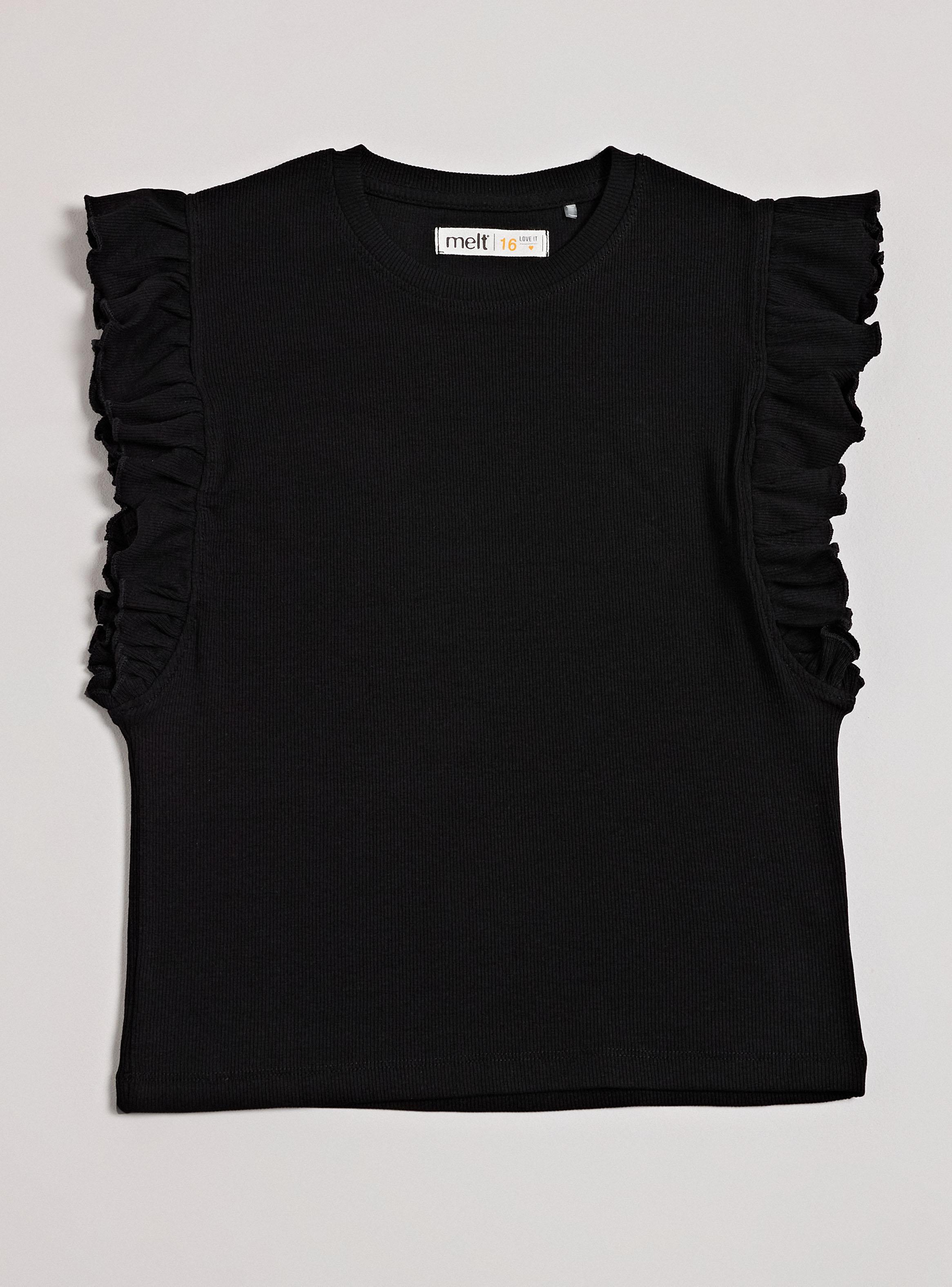 Polera sin Manga Rib Cuello Redondo con Volantes-1