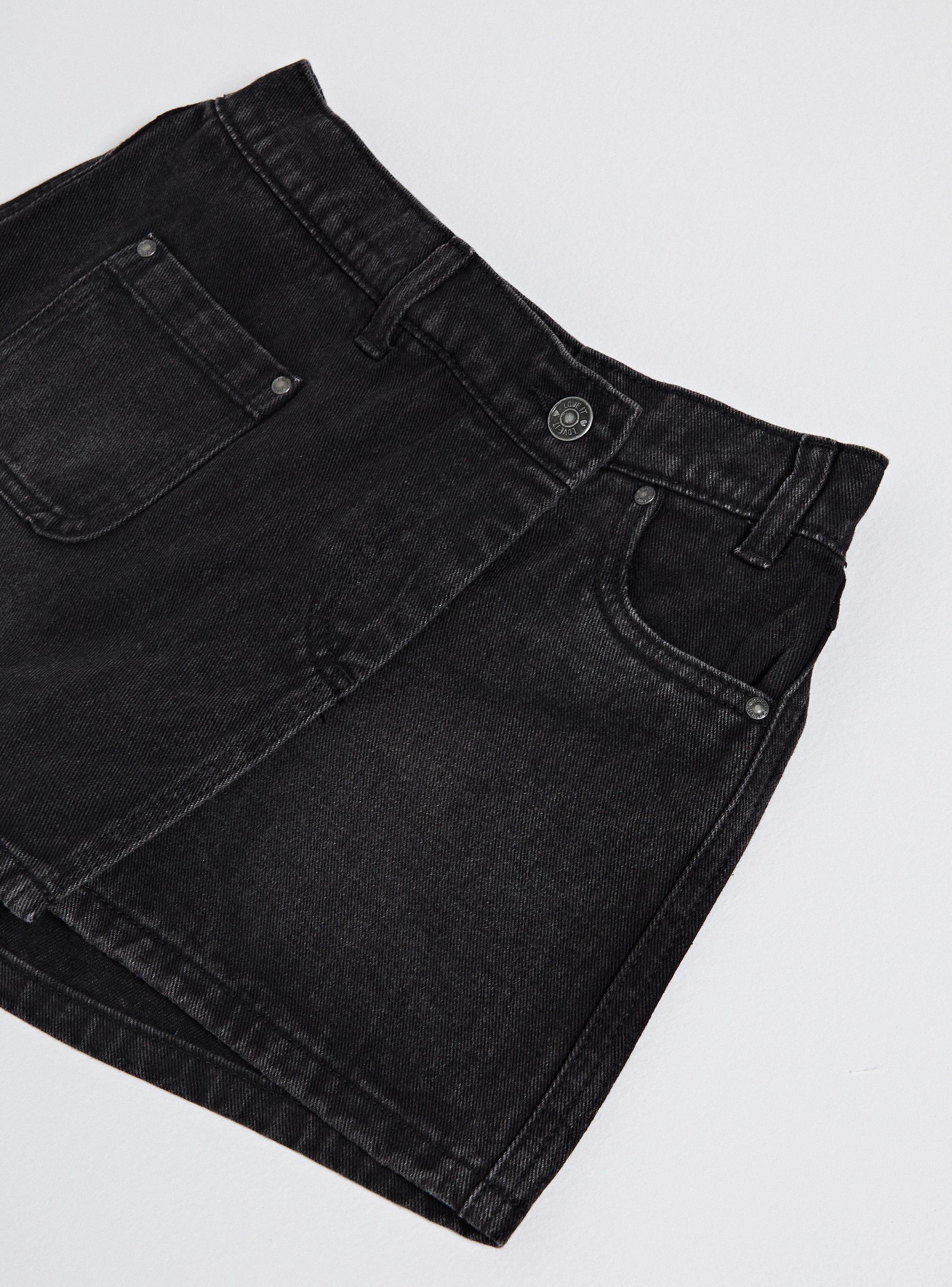 Falda Tipo Short Denim Cruzado con Bolsillo-2