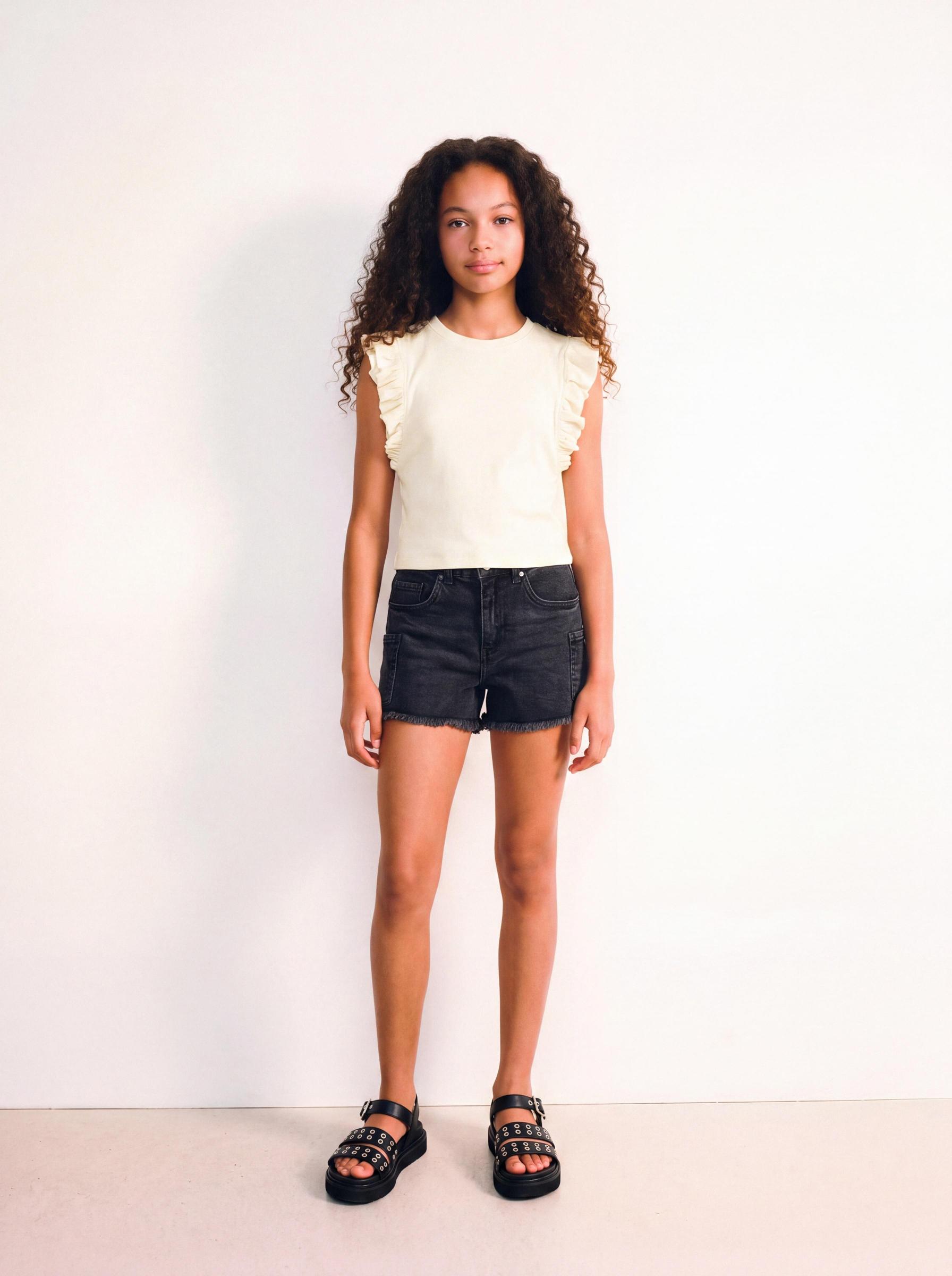 Short con Bolsillos Laterales Denim Niña-0