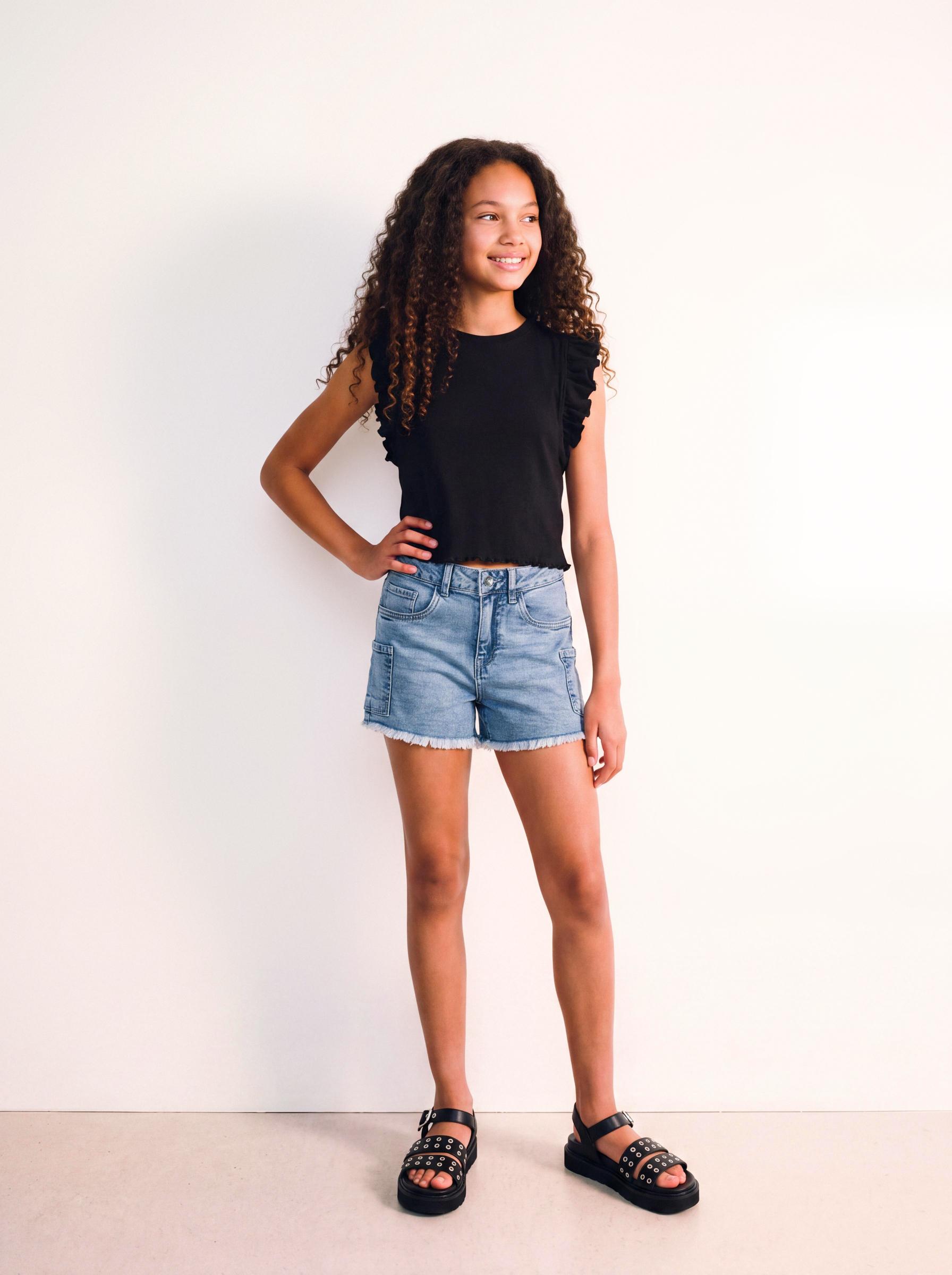 Short con Bolsillos Laterales Denim Niña-0