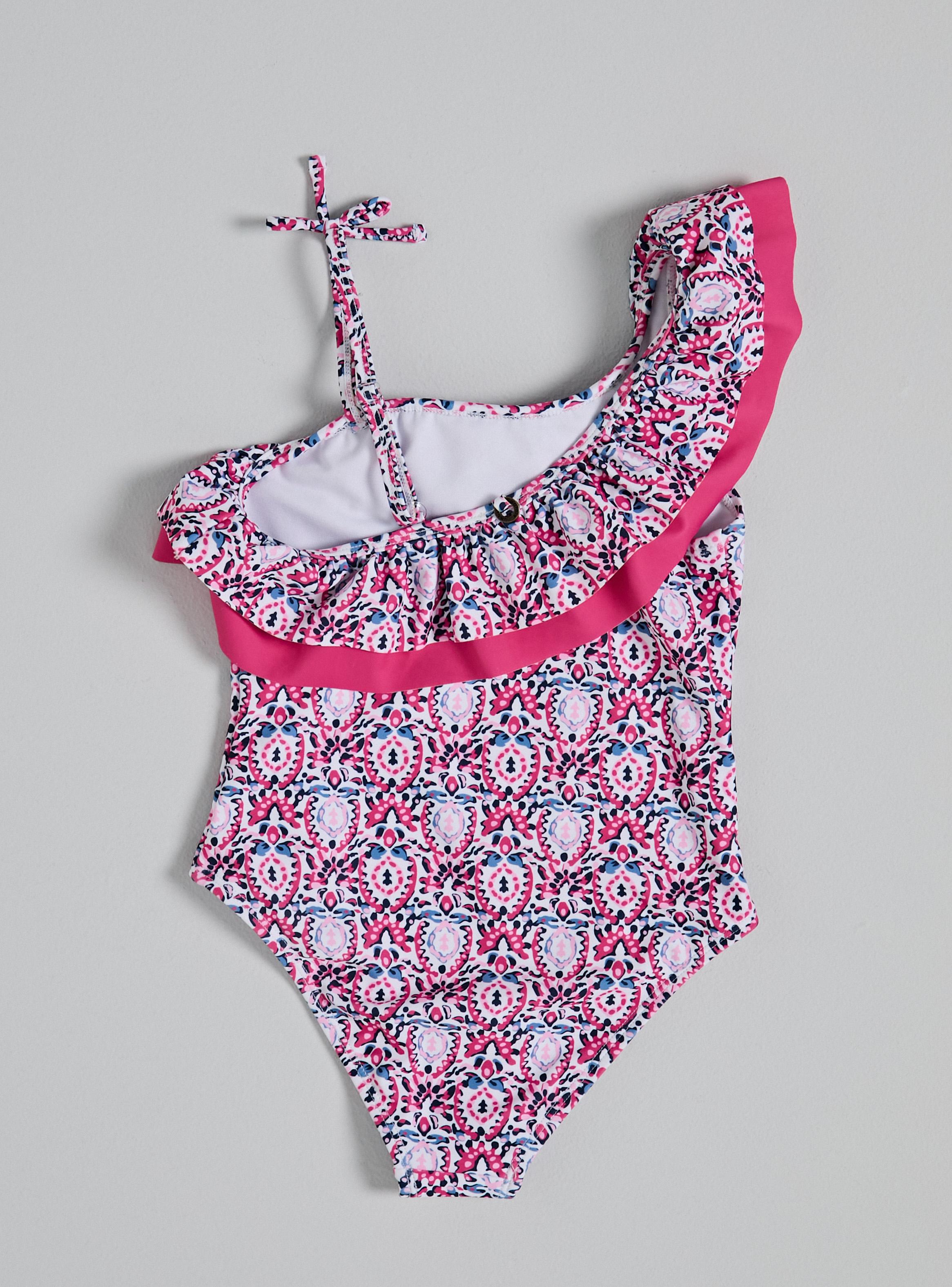 Traje de Baño un Hombro con Dos Vuelitos Full Estampado-2