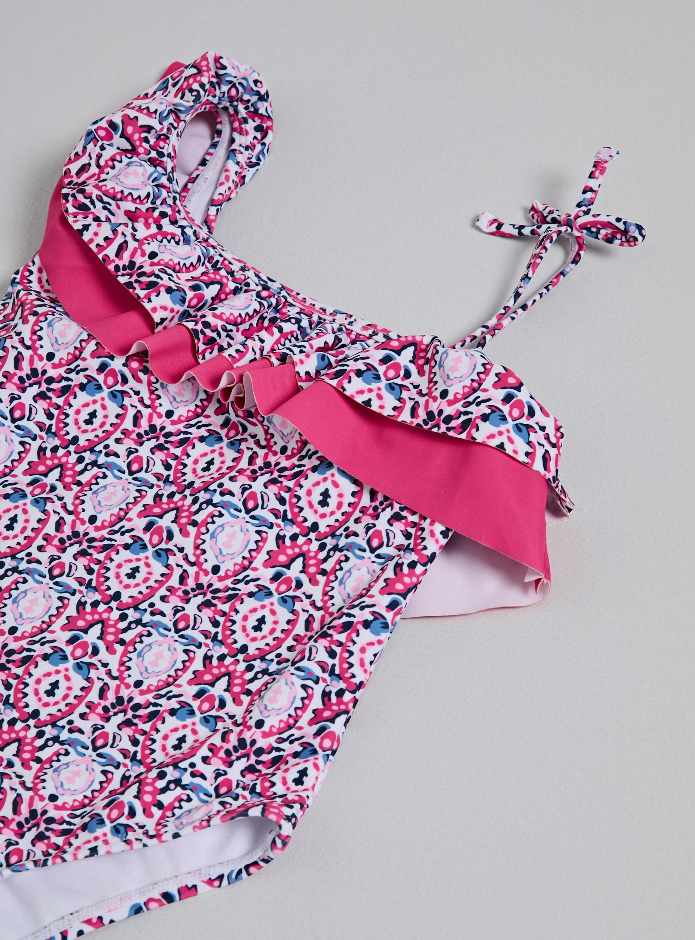 Traje de Baño un Hombro con Dos Vuelitos Full Estampado-3